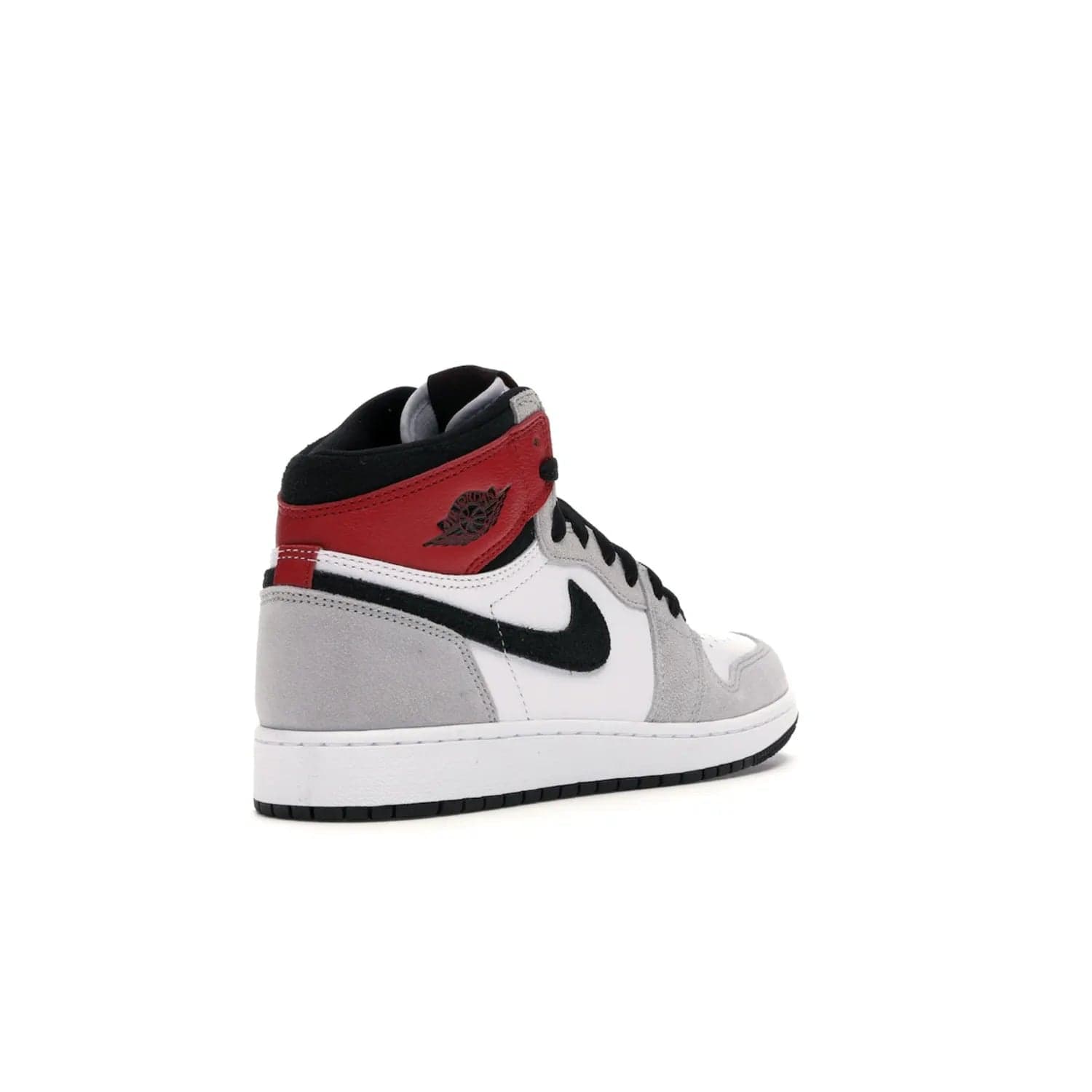 Jordan 1 Retro High Light Smoke Grey (GS) - Image 32 - Only at www.BallersClubKickz.com - Jordan 1 Retro High Light Smoke Grey (GS) features shades of grey, black, and Varsity Red with a bold silhouette. Premium white leather and suede overlays create a unique look. Released July 2020, offering style and performance. Perfect sneaker for any collector or fan.