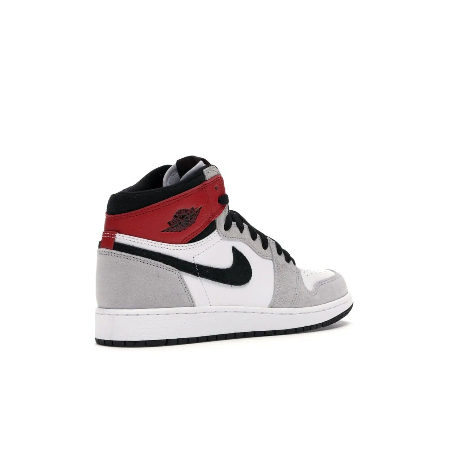 Jordan 1 Retro High Light Smoke Grey (GS) - Image 33 - Only at www.BallersClubKickz.com - Jordan 1 Retro High Light Smoke Grey (GS) features shades of grey, black, and Varsity Red with a bold silhouette. Premium white leather and suede overlays create a unique look. Released July 2020, offering style and performance. Perfect sneaker for any collector or fan.