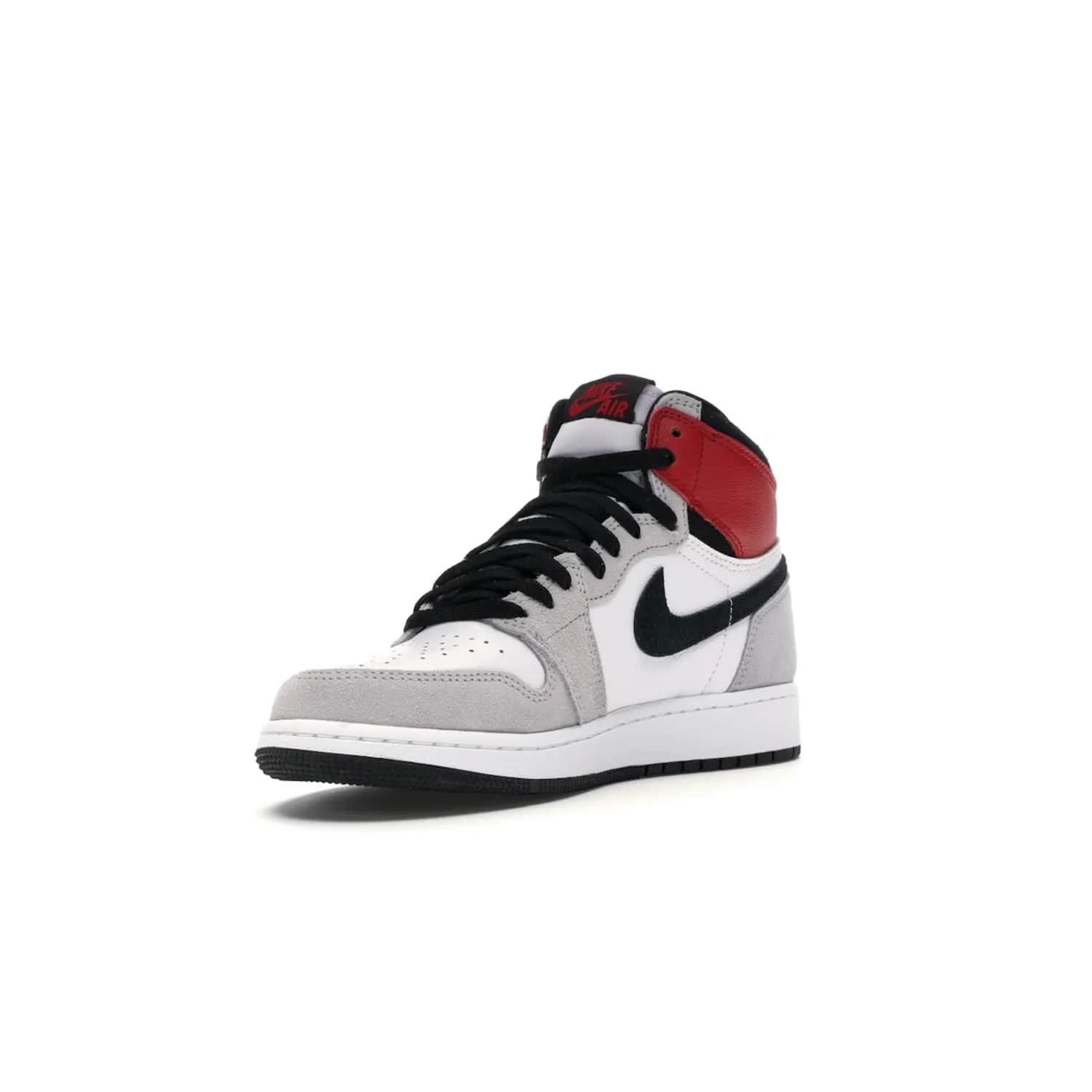 Jordan 1 Retro High Light Smoke Grey (GS) - Image 14 - Only at www.BallersClubKickz.com - Jordan 1 Retro High Light Smoke Grey (GS) features shades of grey, black, and Varsity Red with a bold silhouette. Premium white leather and suede overlays create a unique look. Released July 2020, offering style and performance. Perfect sneaker for any collector or fan.