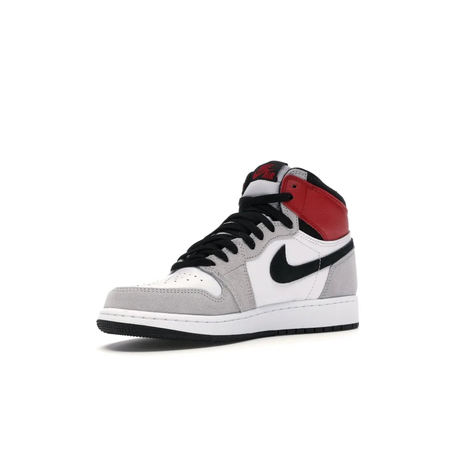 Jordan 1 Retro High Light Smoke Grey (GS) - Image 15 - Only at www.BallersClubKickz.com - Jordan 1 Retro High Light Smoke Grey (GS) features shades of grey, black, and Varsity Red with a bold silhouette. Premium white leather and suede overlays create a unique look. Released July 2020, offering style and performance. Perfect sneaker for any collector or fan.