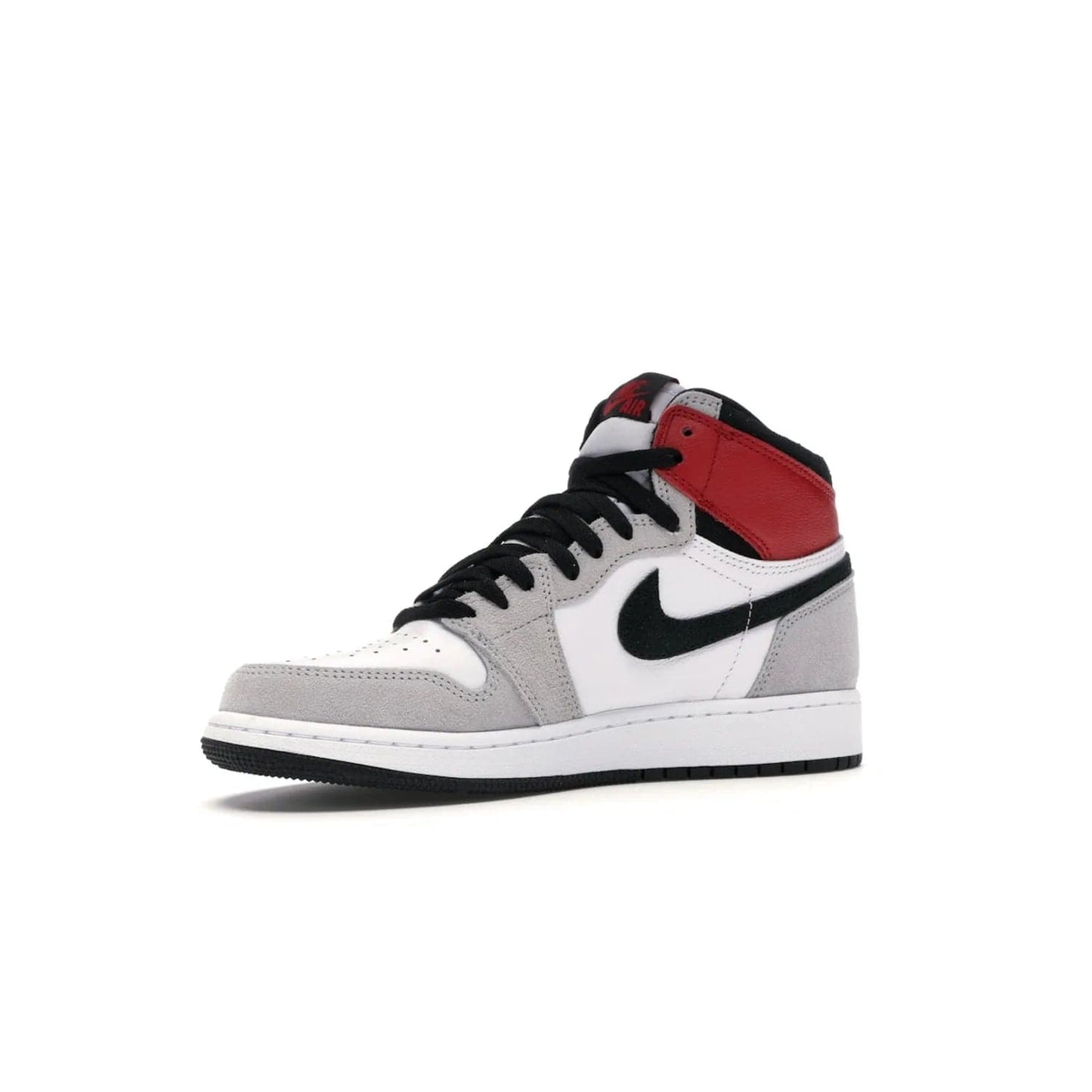 Jordan 1 Retro High Light Smoke Grey (GS) - Image 16 - Only at www.BallersClubKickz.com - Jordan 1 Retro High Light Smoke Grey (GS) features shades of grey, black, and Varsity Red with a bold silhouette. Premium white leather and suede overlays create a unique look. Released July 2020, offering style and performance. Perfect sneaker for any collector or fan.