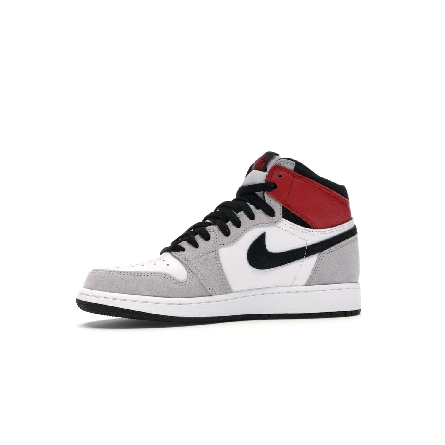 Jordan 1 Retro High Light Smoke Grey (GS) - Image 17 - Only at www.BallersClubKickz.com - Jordan 1 Retro High Light Smoke Grey (GS) features shades of grey, black, and Varsity Red with a bold silhouette. Premium white leather and suede overlays create a unique look. Released July 2020, offering style and performance. Perfect sneaker for any collector or fan.