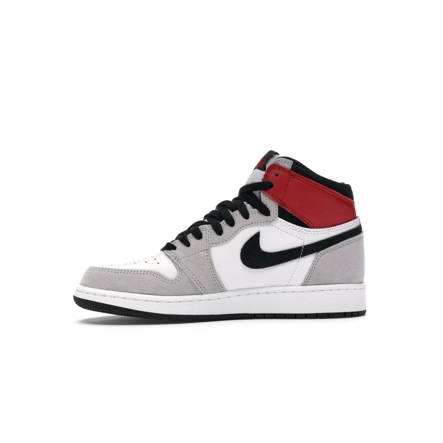 Jordan 1 Retro High Light Smoke Grey (GS) - Image 18 - Only at www.BallersClubKickz.com - Jordan 1 Retro High Light Smoke Grey (GS) features shades of grey, black, and Varsity Red with a bold silhouette. Premium white leather and suede overlays create a unique look. Released July 2020, offering style and performance. Perfect sneaker for any collector or fan.