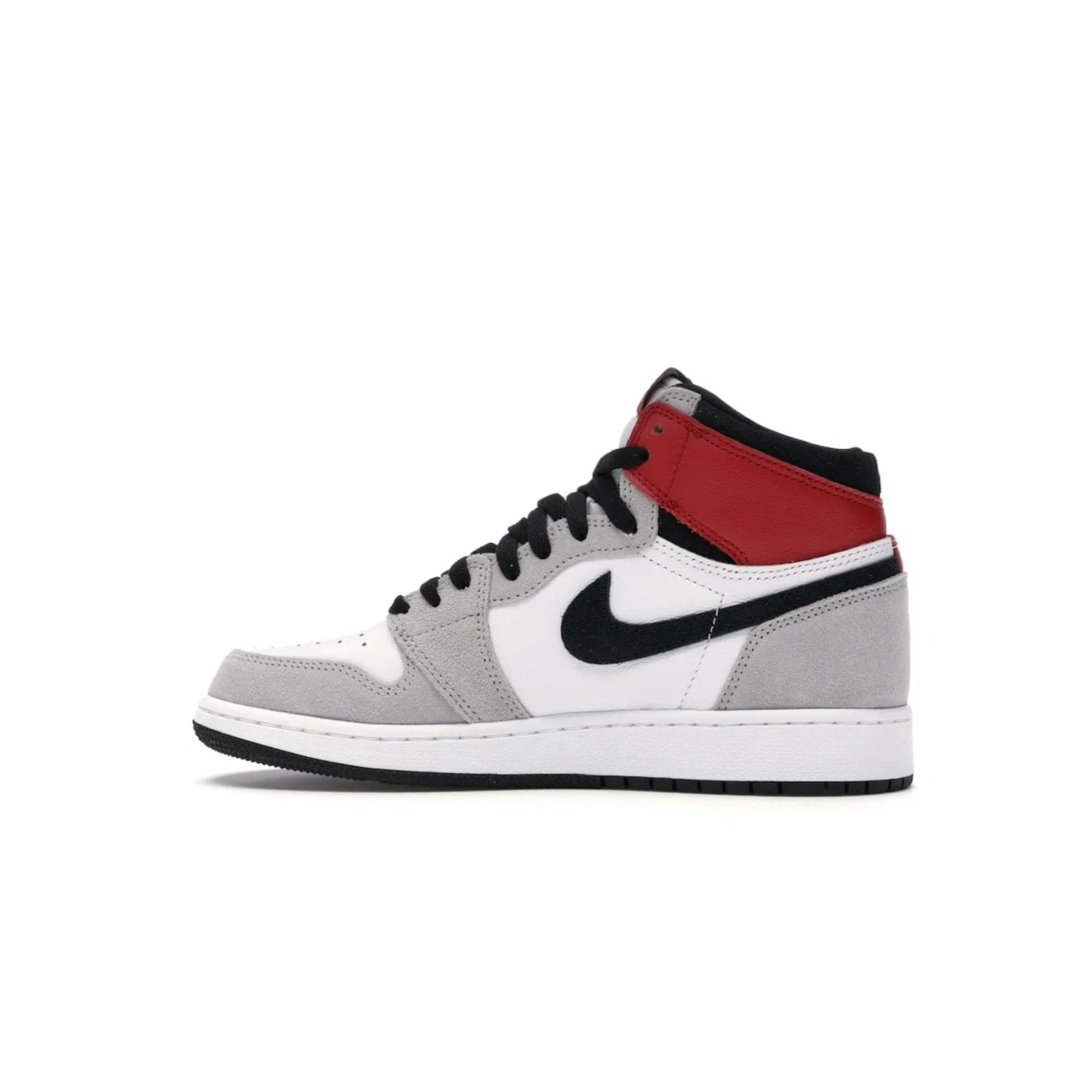 Jordan 1 Retro High Light Smoke Grey (GS) - Image 20 - Only at www.BallersClubKickz.com - Jordan 1 Retro High Light Smoke Grey (GS) features shades of grey, black, and Varsity Red with a bold silhouette. Premium white leather and suede overlays create a unique look. Released July 2020, offering style and performance. Perfect sneaker for any collector or fan.