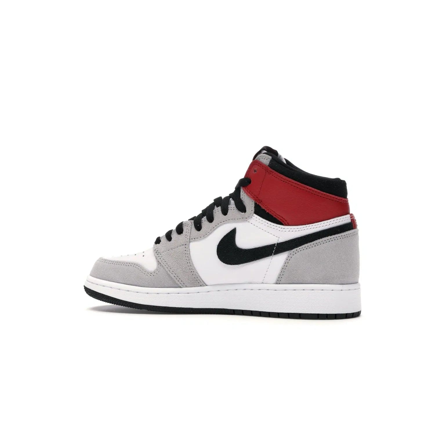 Jordan 1 Retro High Light Smoke Grey (GS) - Image 21 - Only at www.BallersClubKickz.com - Jordan 1 Retro High Light Smoke Grey (GS) features shades of grey, black, and Varsity Red with a bold silhouette. Premium white leather and suede overlays create a unique look. Released July 2020, offering style and performance. Perfect sneaker for any collector or fan.