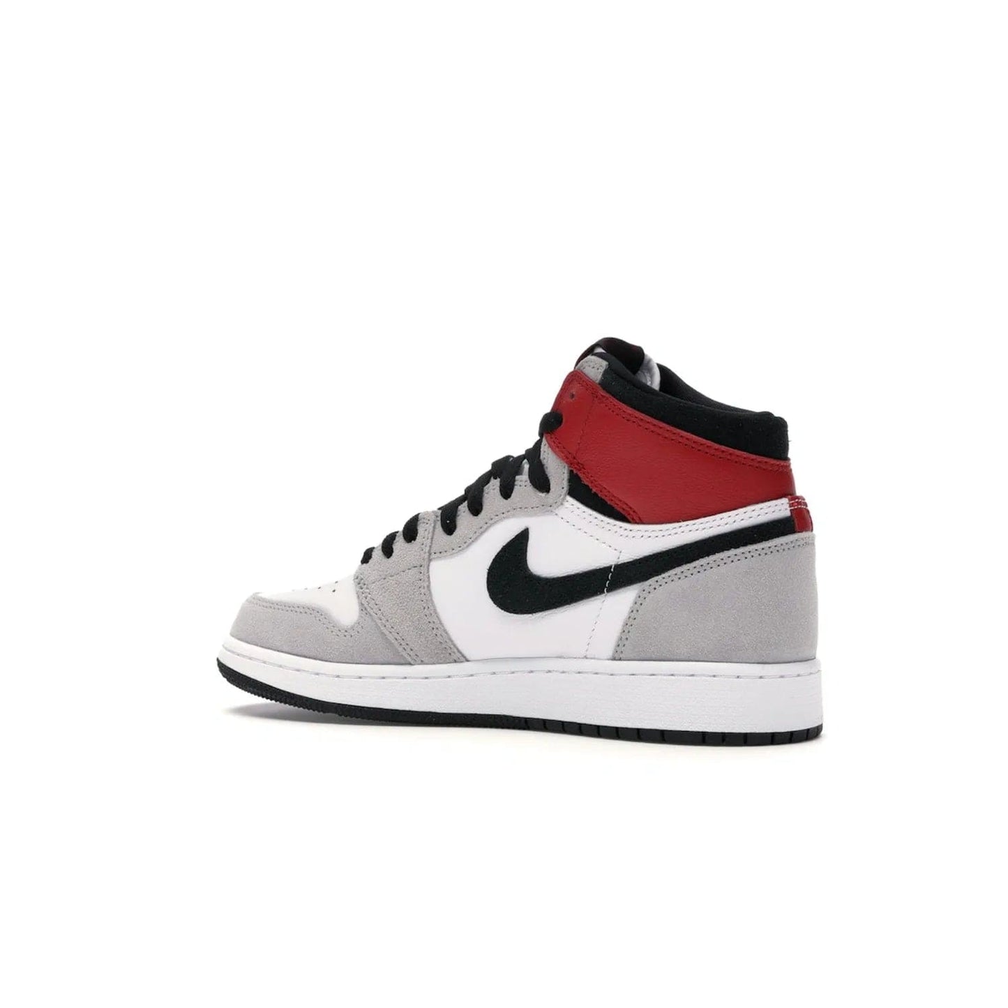 Jordan 1 Retro High Light Smoke Grey (GS) - Image 22 - Only at www.BallersClubKickz.com - Jordan 1 Retro High Light Smoke Grey (GS) features shades of grey, black, and Varsity Red with a bold silhouette. Premium white leather and suede overlays create a unique look. Released July 2020, offering style and performance. Perfect sneaker for any collector or fan.