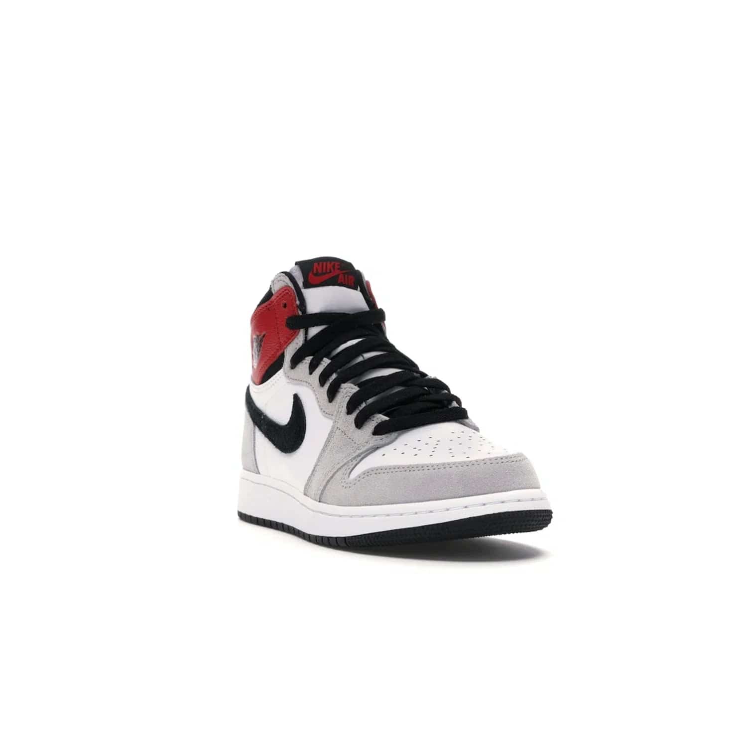 Jordan 1 Retro High Light Smoke Grey (GS) - Image 7 - Only at www.BallersClubKickz.com - Jordan 1 Retro High Light Smoke Grey (GS) features shades of grey, black, and Varsity Red with a bold silhouette. Premium white leather and suede overlays create a unique look. Released July 2020, offering style and performance. Perfect sneaker for any collector or fan.