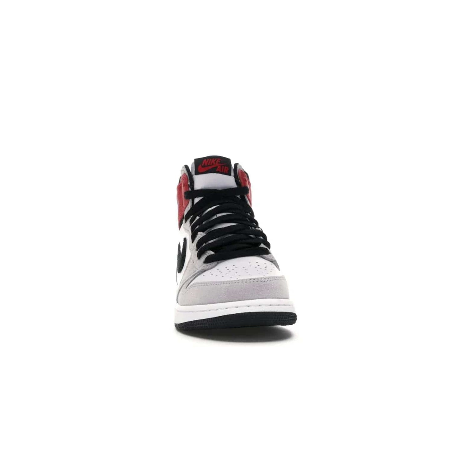 Jordan 1 Retro High Light Smoke Grey (GS) - Image 9 - Only at www.BallersClubKickz.com - Jordan 1 Retro High Light Smoke Grey (GS) features shades of grey, black, and Varsity Red with a bold silhouette. Premium white leather and suede overlays create a unique look. Released July 2020, offering style and performance. Perfect sneaker for any collector or fan.