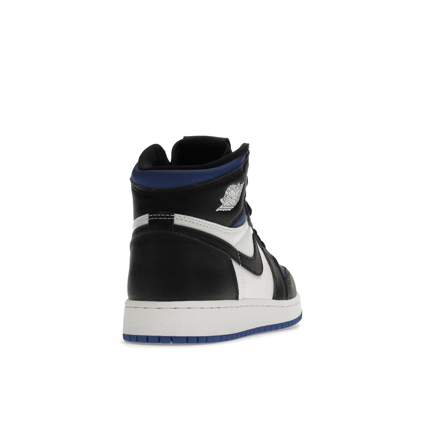 Jordan 1 Retro High Royal Toe (GS) - Image 30 - Only at www.BallersClubKickz.com - Take your sneaker wardrobe to the next level with the Jordan 1 Retro High Royal Toe (GS). Combining classic design with a luxurious white and royal blue leather upper, a textured black Swoosh and a tapered outsole. Stand out with the Air Jordan Wings logo near the heel.