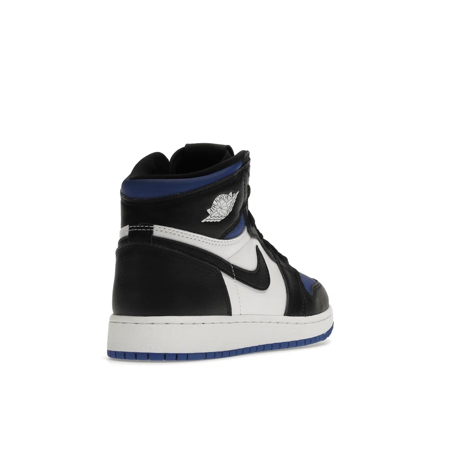 Jordan 1 Retro High Royal Toe (GS) - Image 31 - Only at www.BallersClubKickz.com - Take your sneaker wardrobe to the next level with the Jordan 1 Retro High Royal Toe (GS). Combining classic design with a luxurious white and royal blue leather upper, a textured black Swoosh and a tapered outsole. Stand out with the Air Jordan Wings logo near the heel.