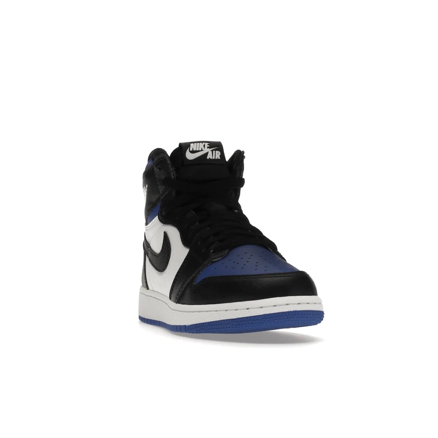 Jordan 1 Retro High Royal Toe (GS) - Image 8 - Only at www.BallersClubKickz.com - Take your sneaker wardrobe to the next level with the Jordan 1 Retro High Royal Toe (GS). Combining classic design with a luxurious white and royal blue leather upper, a textured black Swoosh and a tapered outsole. Stand out with the Air Jordan Wings logo near the heel.