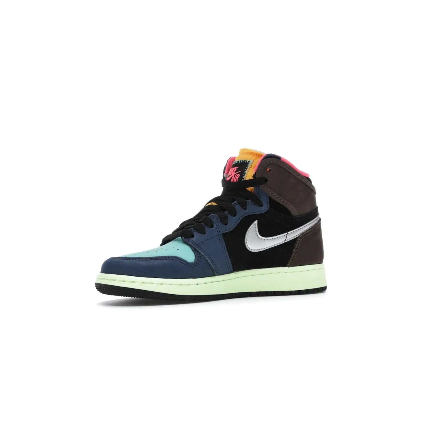 Jordan 1 Retro High Tokyo Bio Hack (GS) - Image 16 - Only at www.BallersClubKickz.com - One-of-a-kind design featuring black, brown, orange & pink. Light blue tones, laser orange & racer pink. Silvery Nike "Swoosh". Released Sept 2020, must-have for collectors.