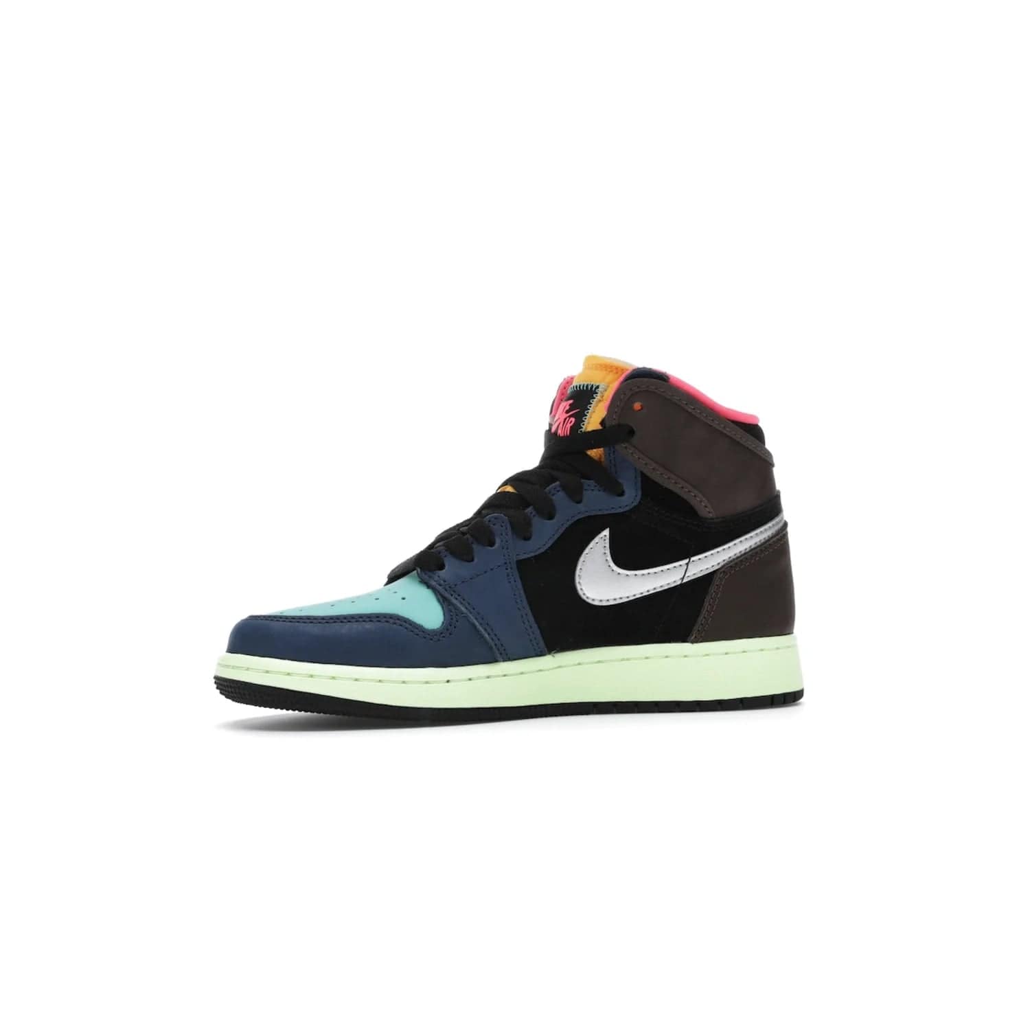 Jordan 1 Retro High Tokyo Bio Hack (GS) - Image 17 - Only at www.BallersClubKickz.com - One-of-a-kind design featuring black, brown, orange & pink. Light blue tones, laser orange & racer pink. Silvery Nike "Swoosh". Released Sept 2020, must-have for collectors.