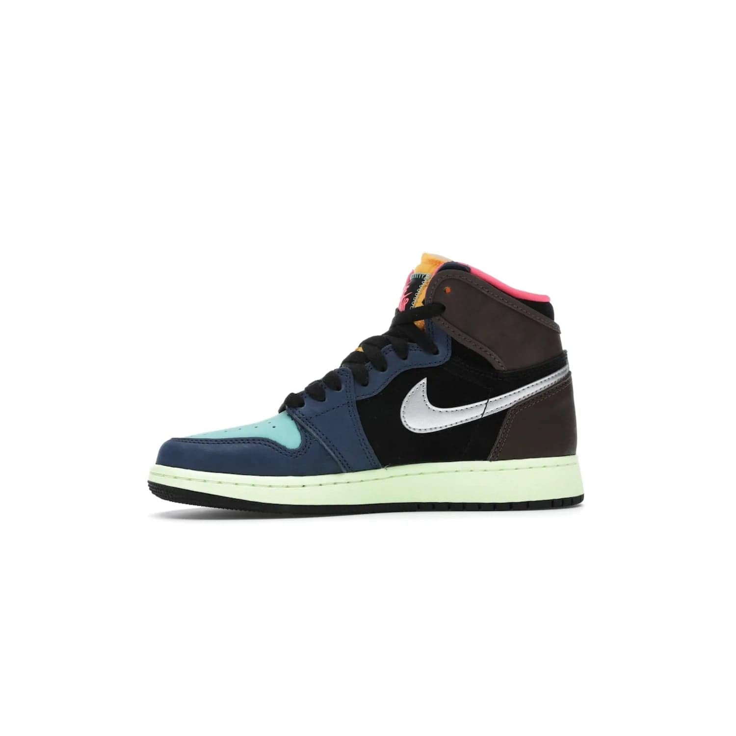 Jordan 1 Retro High Tokyo Bio Hack (GS) - Image 18 - Only at www.BallersClubKickz.com - One-of-a-kind design featuring black, brown, orange & pink. Light blue tones, laser orange & racer pink. Silvery Nike "Swoosh". Released Sept 2020, must-have for collectors.