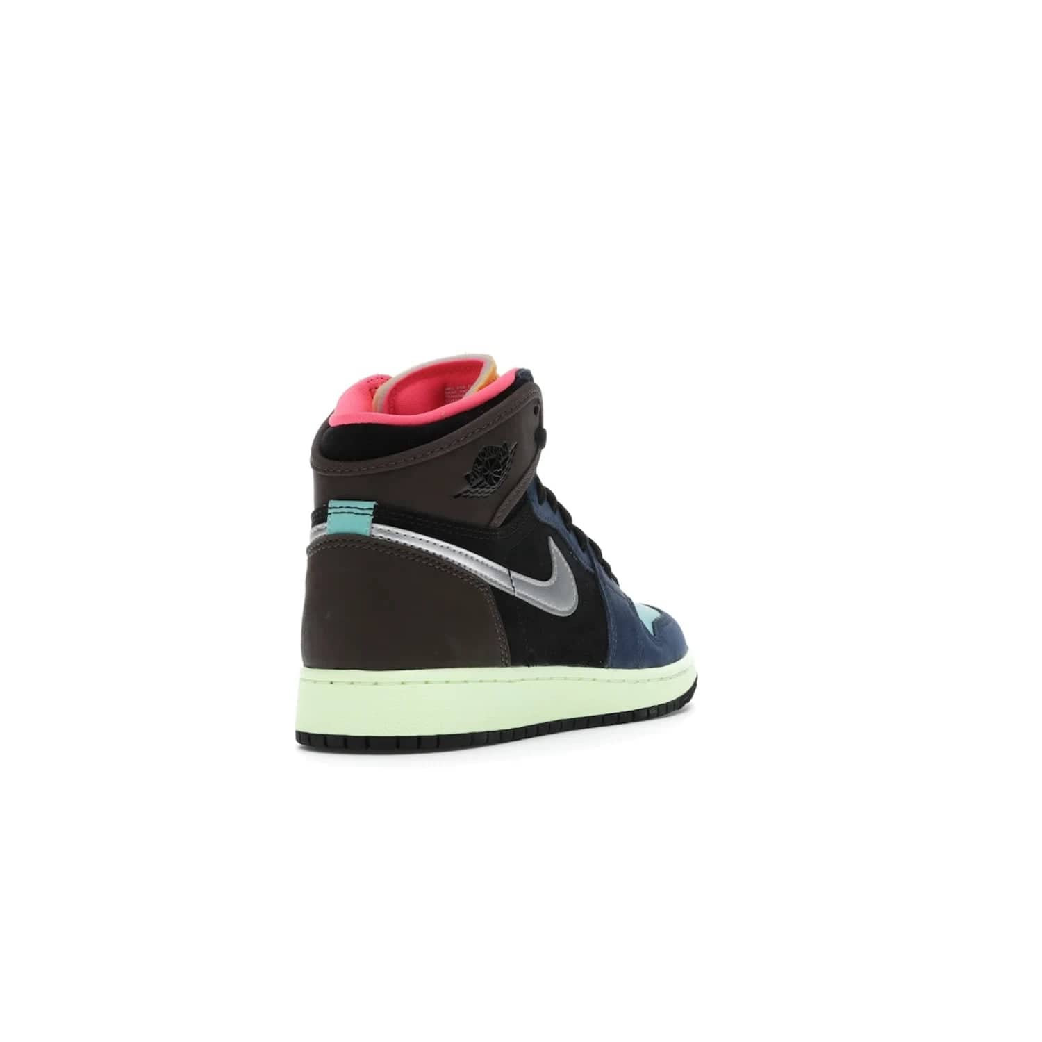 Jordan 1 Retro High Tokyo Bio Hack (GS) - Image 31 - Only at www.BallersClubKickz.com - One-of-a-kind design featuring black, brown, orange & pink. Light blue tones, laser orange & racer pink. Silvery Nike "Swoosh". Released Sept 2020, must-have for collectors.