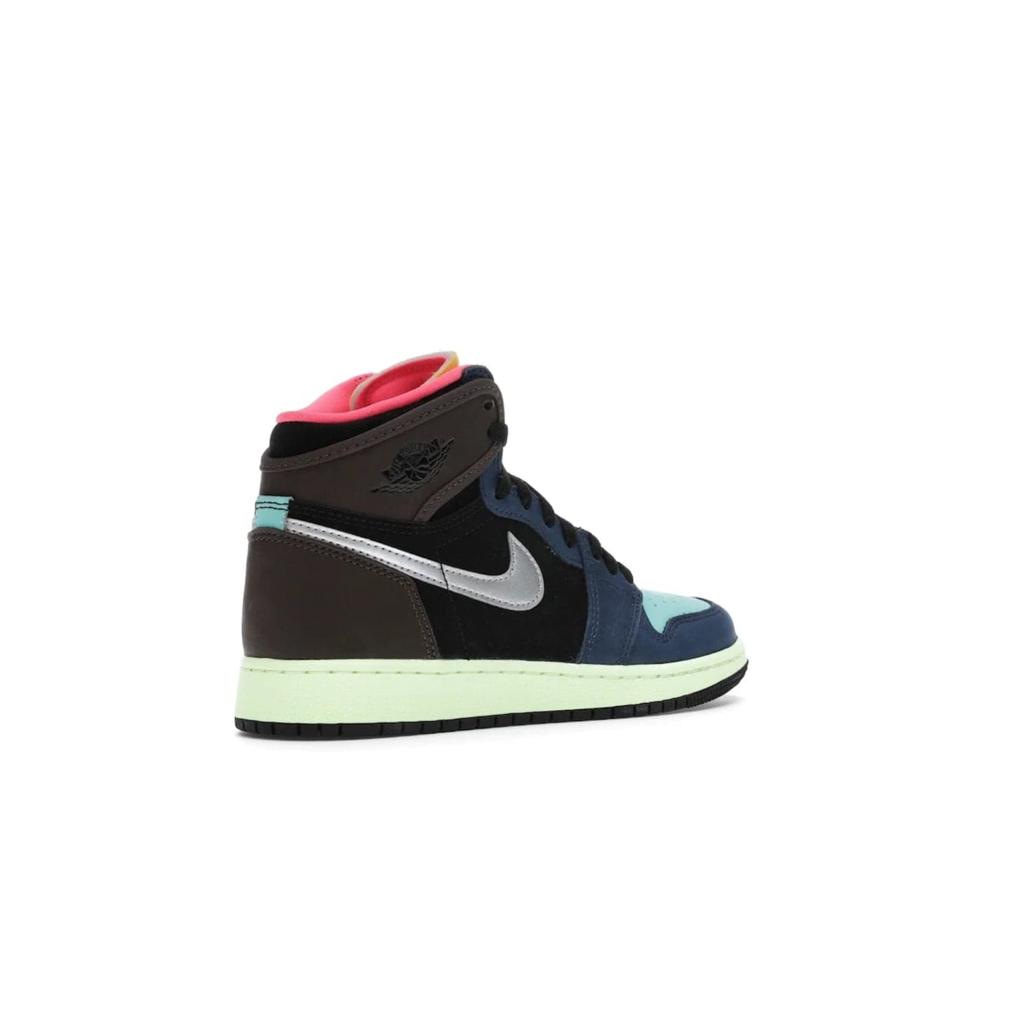 Jordan 1 Retro High Tokyo Bio Hack (GS) - Image 33 - Only at www.BallersClubKickz.com - One-of-a-kind design featuring black, brown, orange & pink. Light blue tones, laser orange & racer pink. Silvery Nike "Swoosh". Released Sept 2020, must-have for collectors.