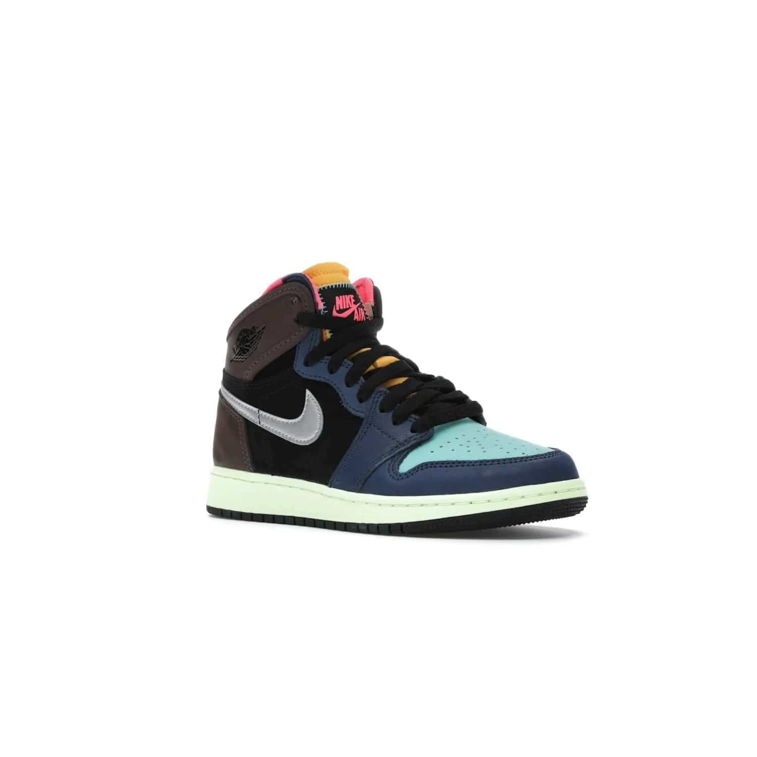 Jordan 1 Retro High Tokyo Bio Hack (GS) - Image 5 - Only at www.BallersClubKickz.com - One-of-a-kind design featuring black, brown, orange & pink. Light blue tones, laser orange & racer pink. Silvery Nike "Swoosh". Released Sept 2020, must-have for collectors.