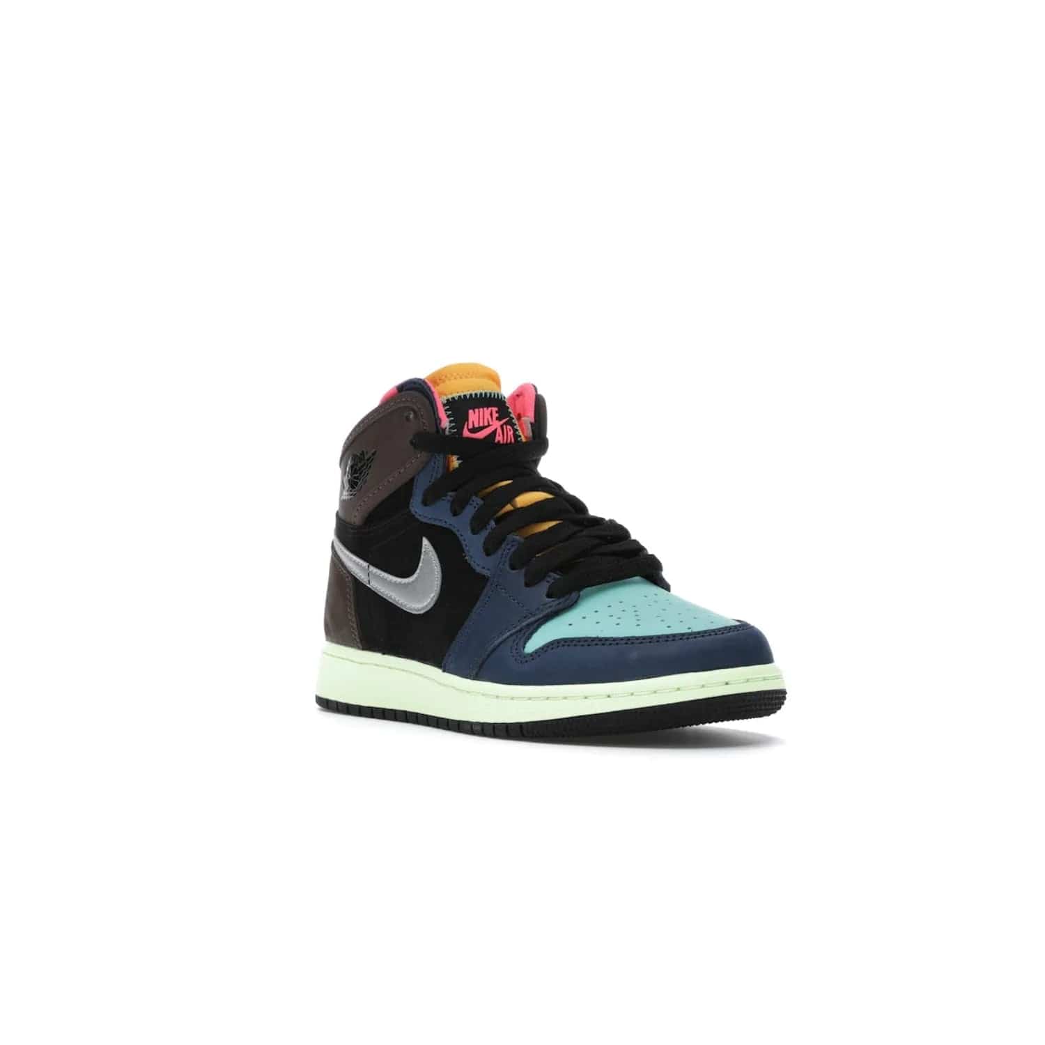 Jordan 1 Retro High Tokyo Bio Hack (GS) - Image 6 - Only at www.BallersClubKickz.com - One-of-a-kind design featuring black, brown, orange & pink. Light blue tones, laser orange & racer pink. Silvery Nike "Swoosh". Released Sept 2020, must-have for collectors.