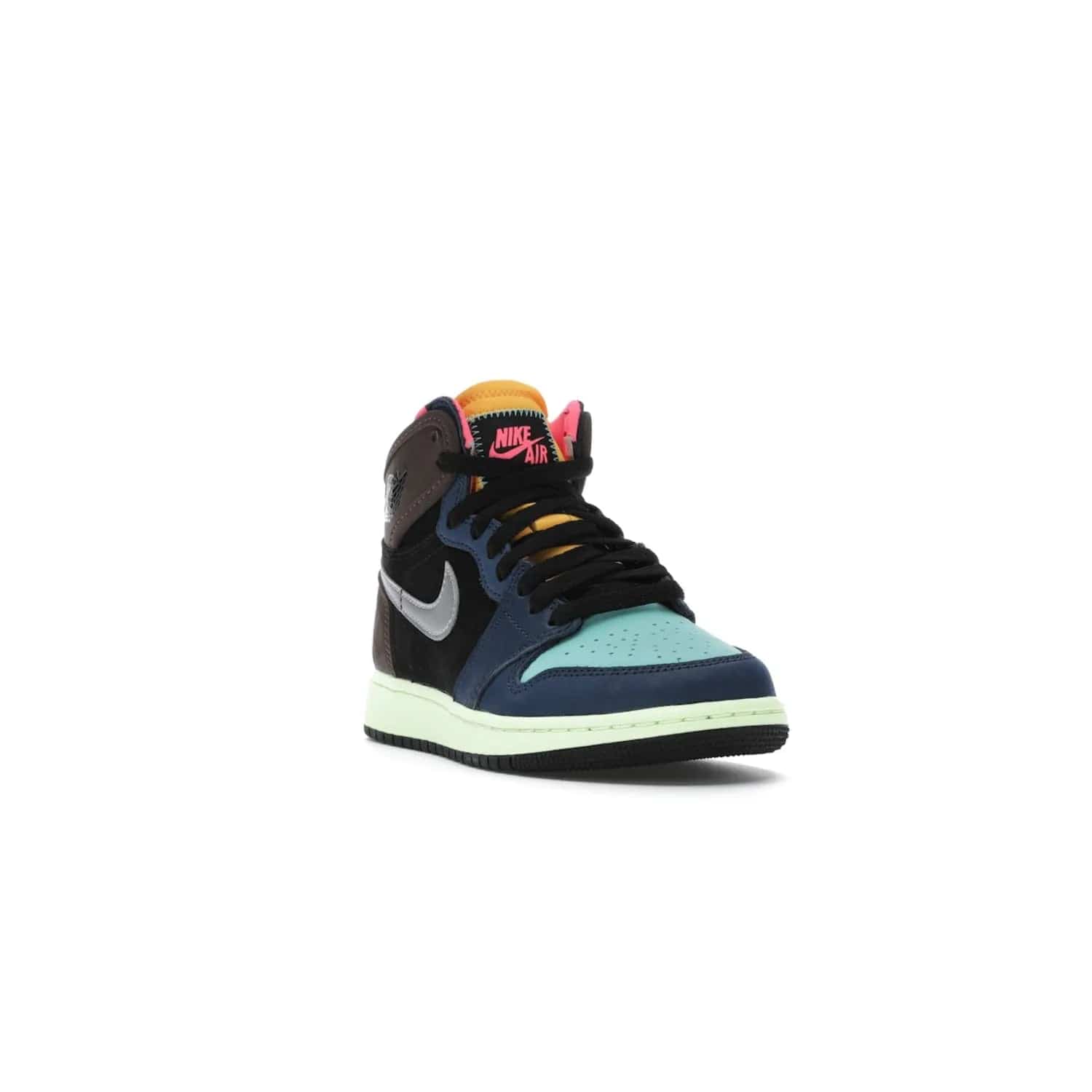 Jordan 1 Retro High Tokyo Bio Hack (GS) - Image 7 - Only at www.BallersClubKickz.com - One-of-a-kind design featuring black, brown, orange & pink. Light blue tones, laser orange & racer pink. Silvery Nike "Swoosh". Released Sept 2020, must-have for collectors.