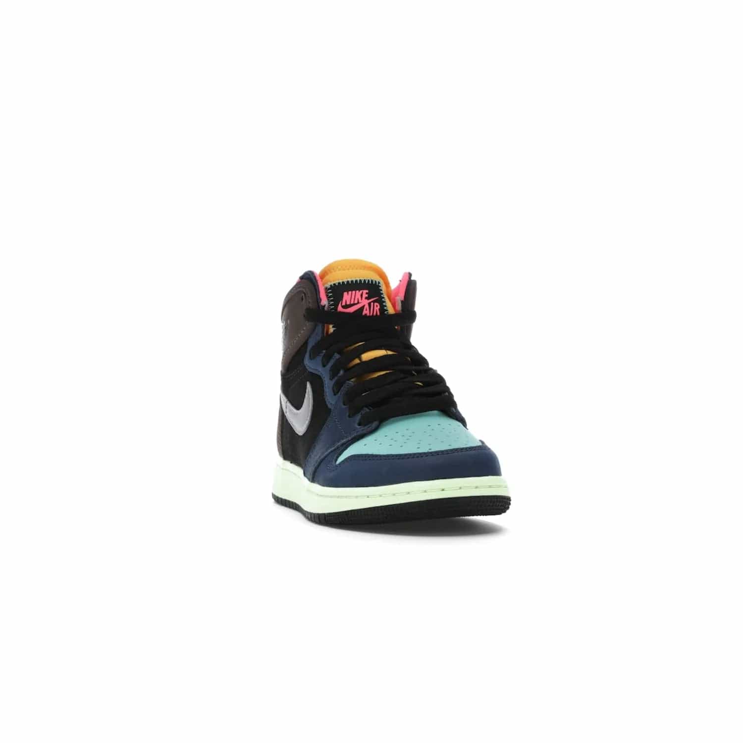 Jordan 1 Retro High Tokyo Bio Hack (GS) - Image 8 - Only at www.BallersClubKickz.com - One-of-a-kind design featuring black, brown, orange & pink. Light blue tones, laser orange & racer pink. Silvery Nike "Swoosh". Released Sept 2020, must-have for collectors.