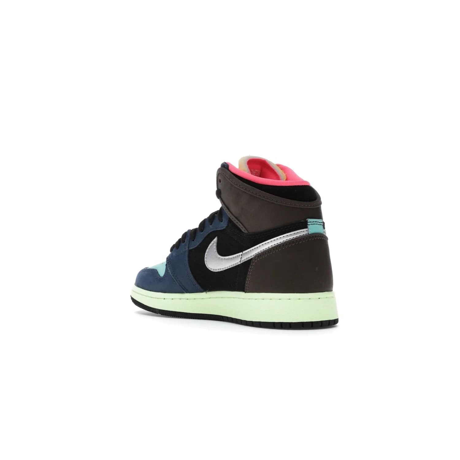 Jordan 1 Retro High Tokyo Bio Hack (GS) - Image 24 - Only at www.BallersClubKickz.com - One-of-a-kind design featuring black, brown, orange & pink. Light blue tones, laser orange & racer pink. Silvery Nike "Swoosh". Released Sept 2020, must-have for collectors.