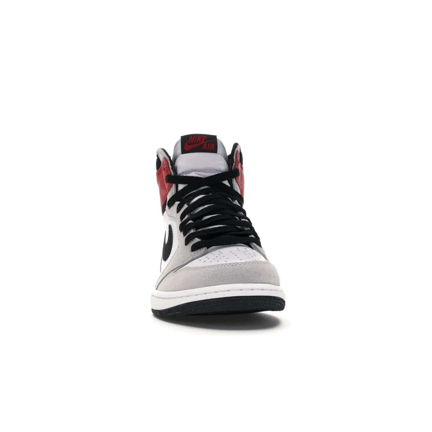 Jordan 1 Retro High Light Smoke Grey - Image 9 - Only at www.BallersClubKickz.com - Comfortable and stylish, Jordan 1 Retro High Light Smoke Grey offers a unique spin on a classic design. White leather, grey suede, red leather and black details are set on a white midsole and black outsole. Get the sneaker released in July 2020 and add a twist to your wardrobe.