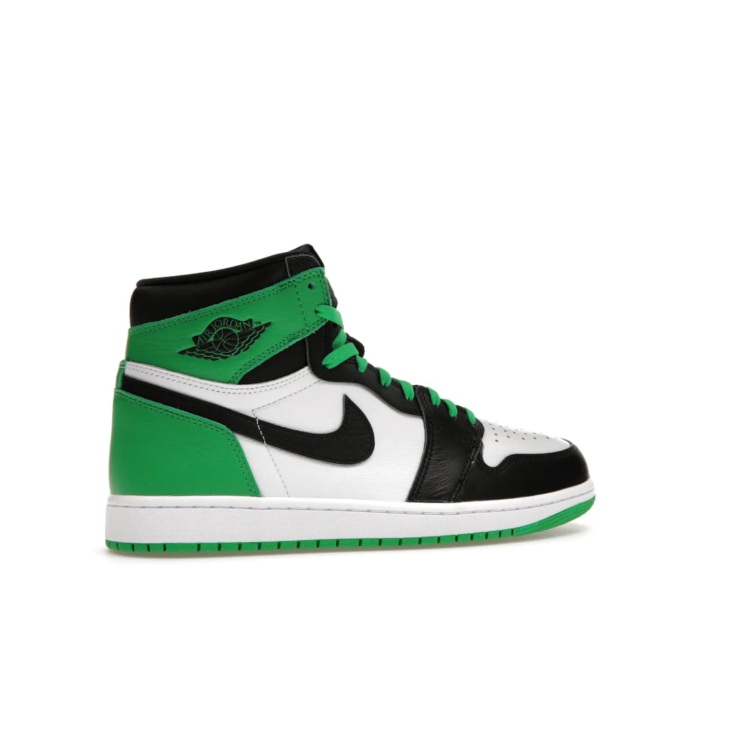 Jordan 1 Retro High OG Lucky Green - Image 35 - Only at www.BallersClubKickz.com - Experience luck with the release of the Air Jordan 1 Retro High OG Lucky Green. A leather upper with black, white and signature green accents hits the mark. Nike branding in Lucky Green and laces complete the look. Get lucky April 15, 2023.