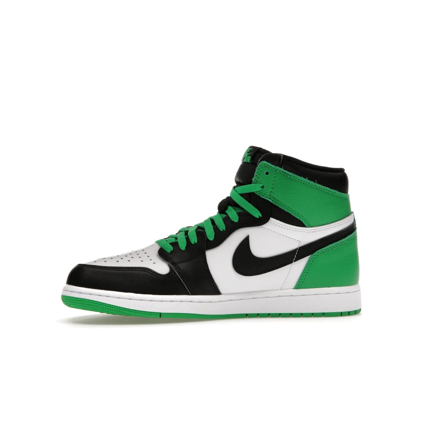 Jordan 1 Retro High OG Lucky Green - Image 18 - Only at www.BallersClubKickz.com - Experience luck with the release of the Air Jordan 1 Retro High OG Lucky Green. A leather upper with black, white and signature green accents hits the mark. Nike branding in Lucky Green and laces complete the look. Get lucky April 15, 2023.