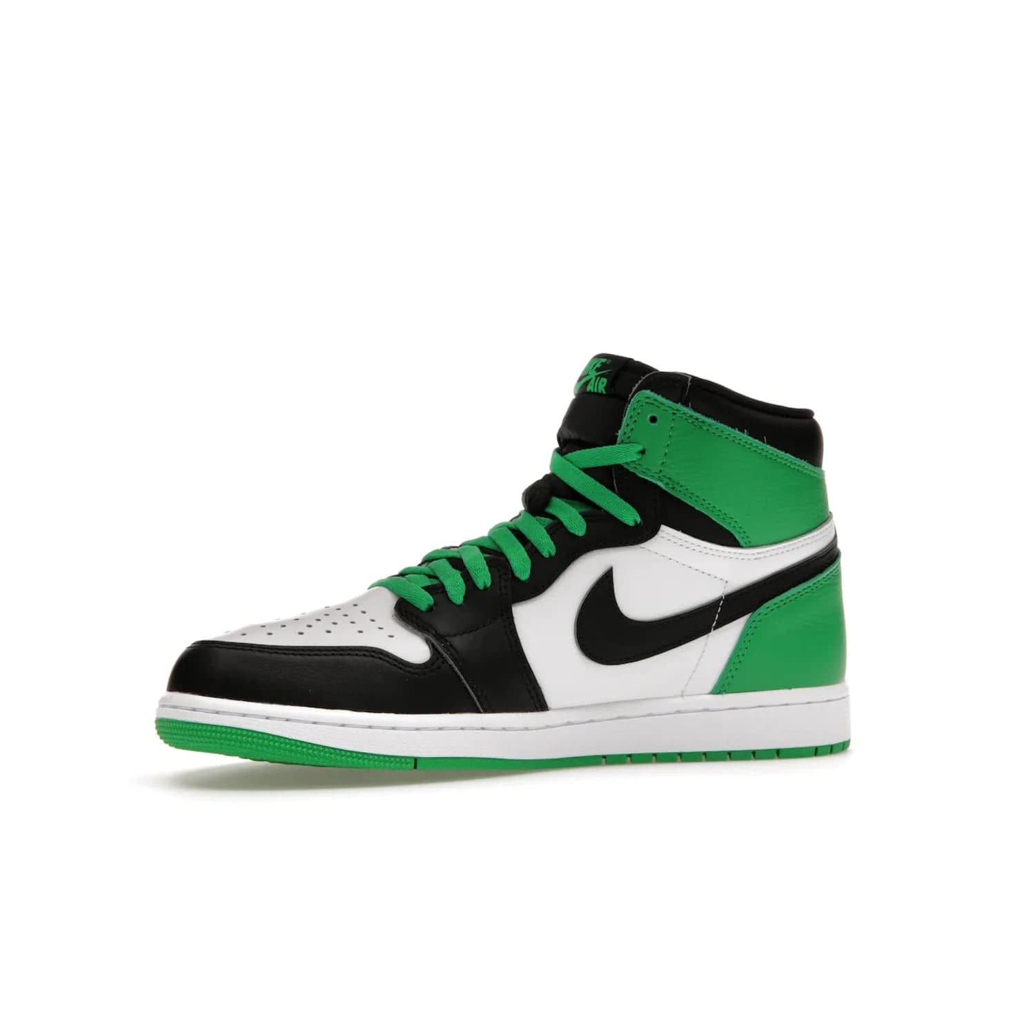 Jordan 1 Retro High OG Lucky Green - Image 17 - Only at www.BallersClubKickz.com - Experience luck with the release of the Air Jordan 1 Retro High OG Lucky Green. A leather upper with black, white and signature green accents hits the mark. Nike branding in Lucky Green and laces complete the look. Get lucky April 15, 2023.