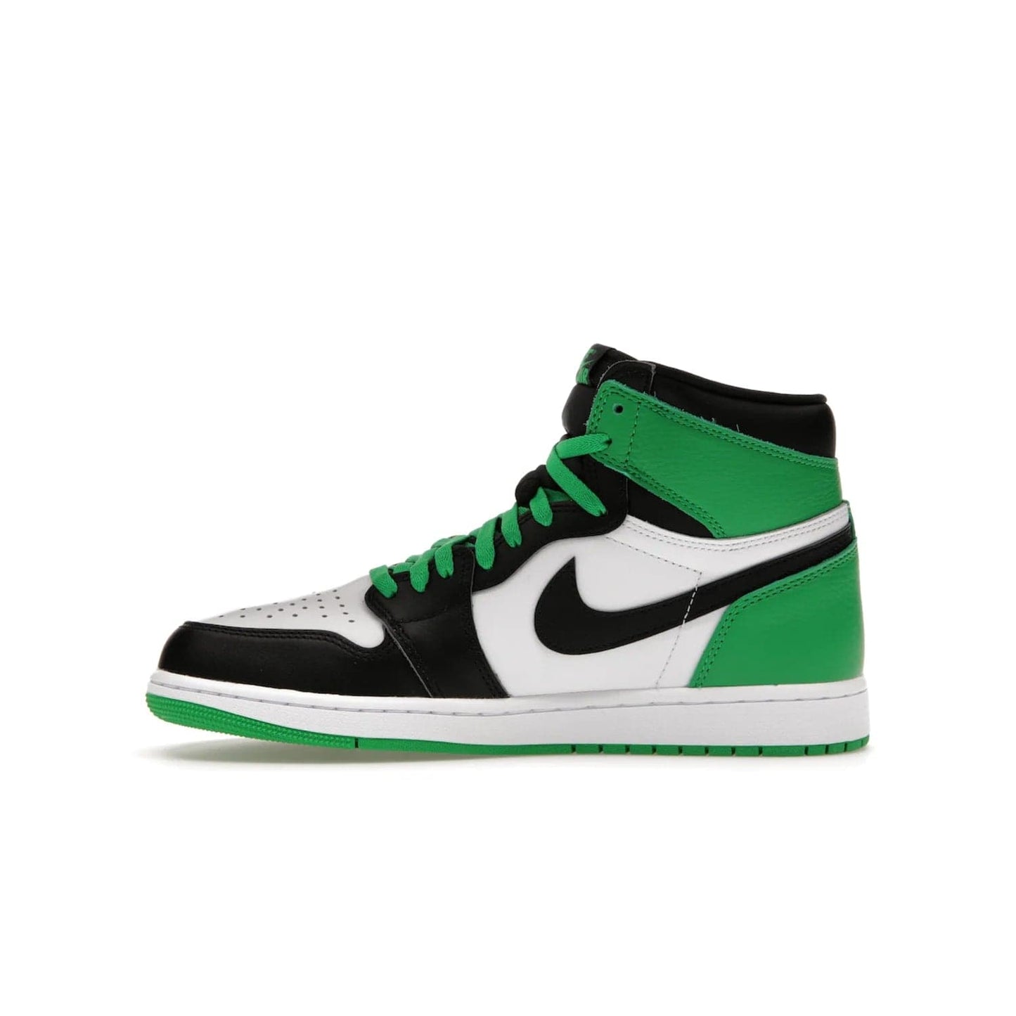 Jordan 1 Retro High OG Lucky Green - Image 19 - Only at www.BallersClubKickz.com - Experience luck with the release of the Air Jordan 1 Retro High OG Lucky Green. A leather upper with black, white and signature green accents hits the mark. Nike branding in Lucky Green and laces complete the look. Get lucky April 15, 2023.