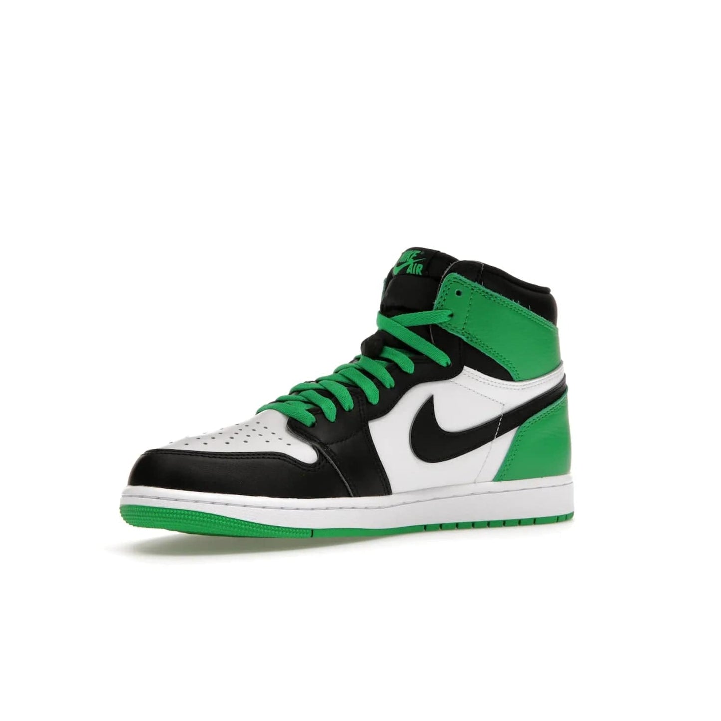 Jordan 1 Retro High OG Lucky Green - Image 16 - Only at www.BallersClubKickz.com - Experience luck with the release of the Air Jordan 1 Retro High OG Lucky Green. A leather upper with black, white and signature green accents hits the mark. Nike branding in Lucky Green and laces complete the look. Get lucky April 15, 2023.