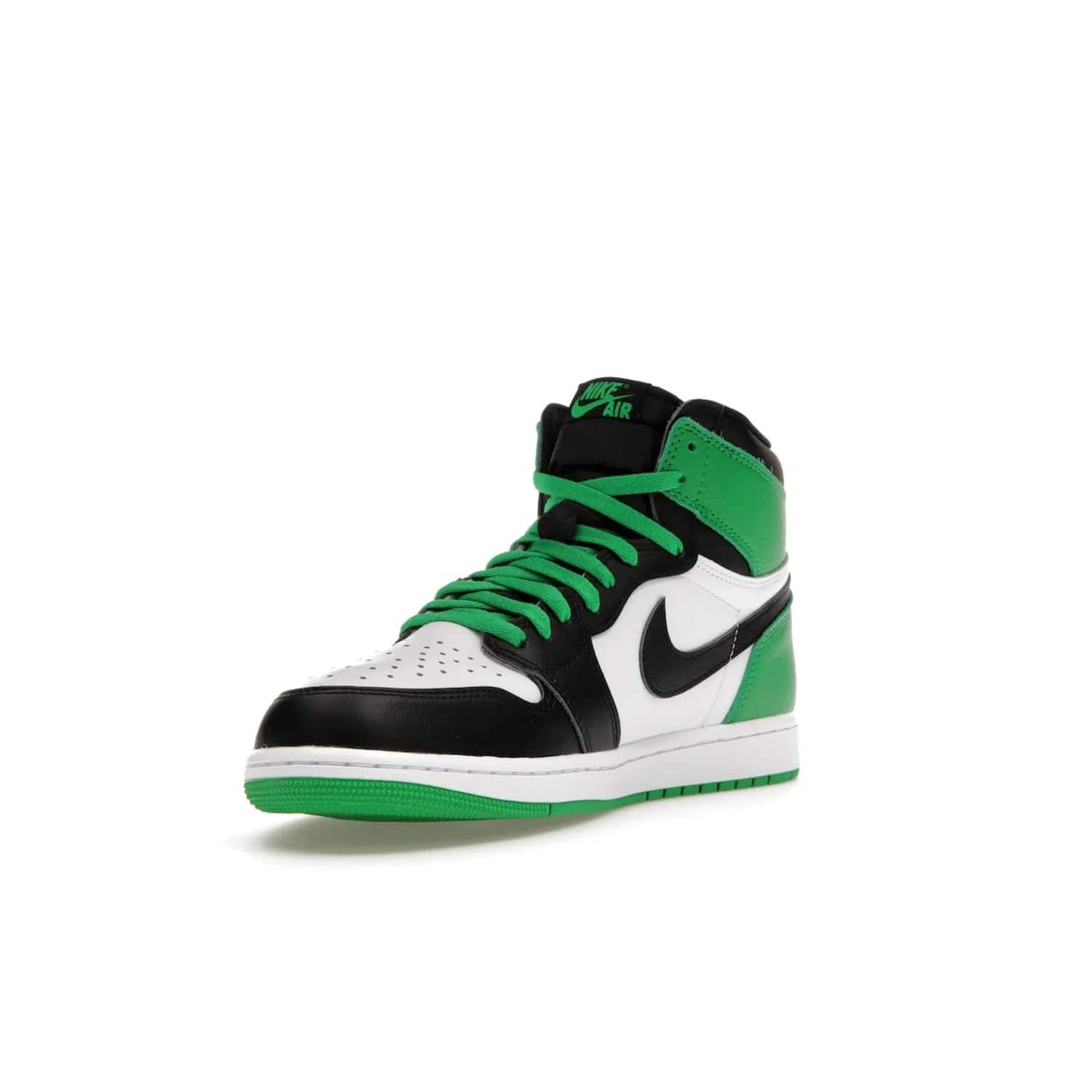 Jordan 1 Retro High OG Lucky Green - Image 14 - Only at www.BallersClubKickz.com - Experience luck with the release of the Air Jordan 1 Retro High OG Lucky Green. A leather upper with black, white and signature green accents hits the mark. Nike branding in Lucky Green and laces complete the look. Get lucky April 15, 2023.