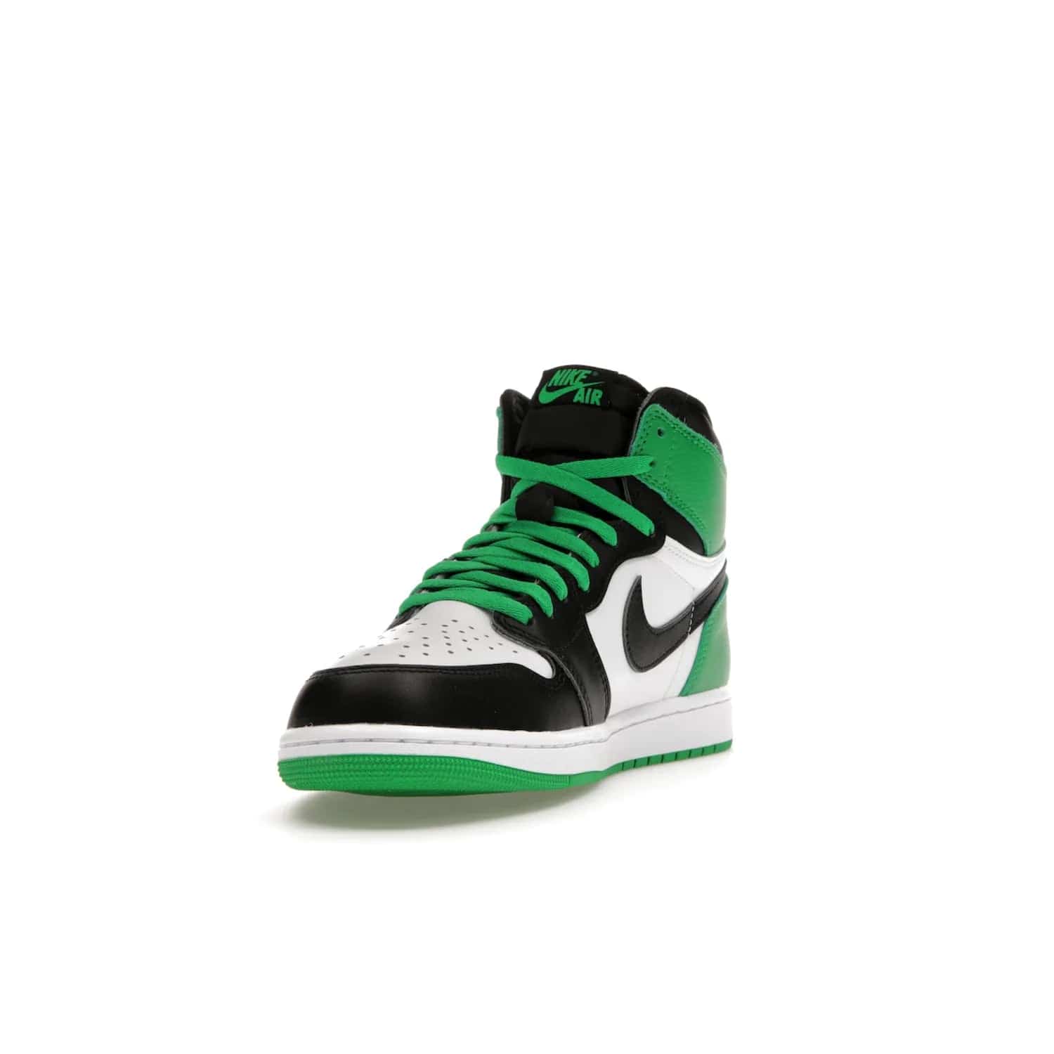 Jordan 1 Retro High OG Lucky Green - Image 13 - Only at www.BallersClubKickz.com - Experience luck with the release of the Air Jordan 1 Retro High OG Lucky Green. A leather upper with black, white and signature green accents hits the mark. Nike branding in Lucky Green and laces complete the look. Get lucky April 15, 2023.