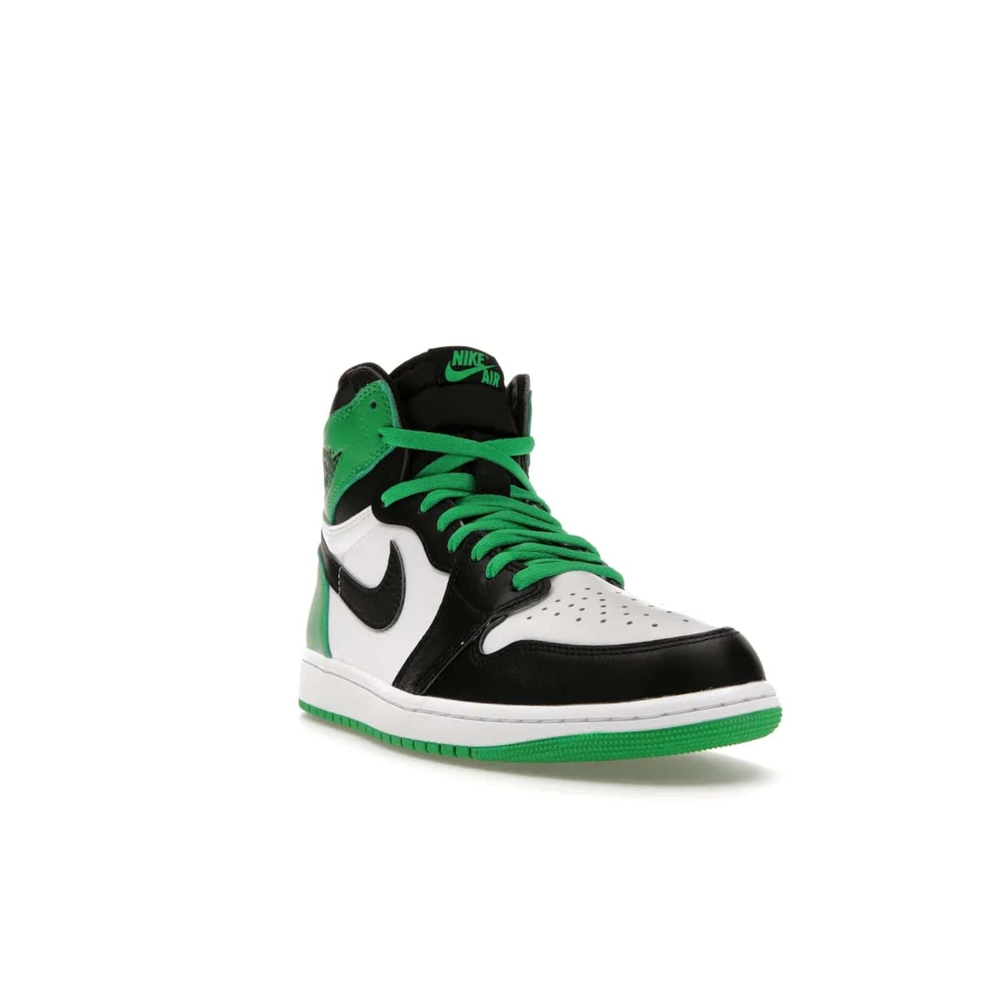 Jordan 1 Retro High OG Lucky Green - Image 7 - Only at www.BallersClubKickz.com - Experience luck with the release of the Air Jordan 1 Retro High OG Lucky Green. A leather upper with black, white and signature green accents hits the mark. Nike branding in Lucky Green and laces complete the look. Get lucky April 15, 2023.
