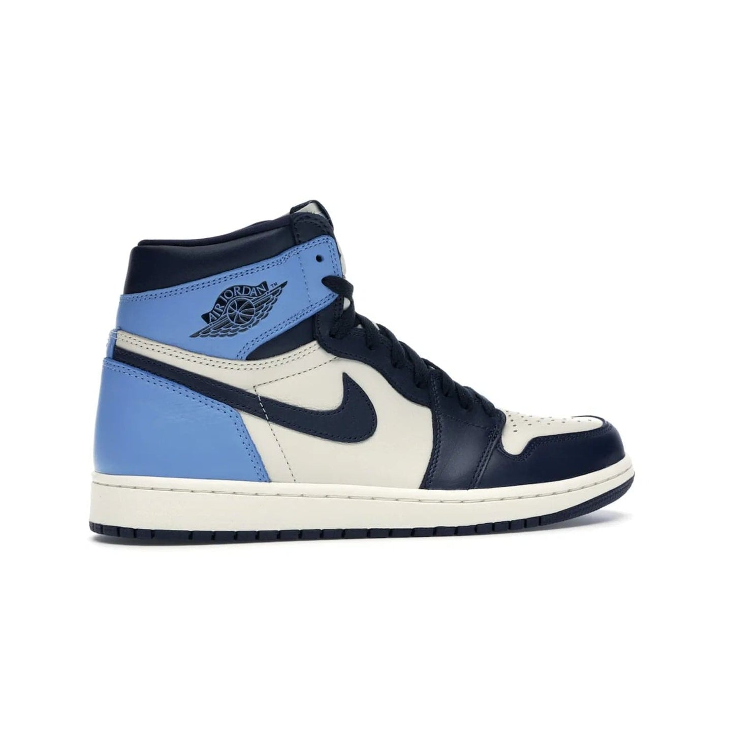 Jordan 1 Retro High Obsidian UNC - Image 35 - Only at www.BallersClubKickz.com - Bring a timeless classic to your wardrobe with the Air Jordan 1 Retro High "Obsidian/University Blue”. A full leather upper combines Obsidian and University Blue detailing for a retro Jordan style. Stitched Jumpman logo pays tribute to UNC. Experience classic style with a timeless sneaker.