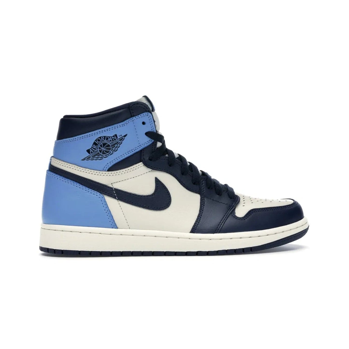 Jordan 1 Retro High Obsidian UNC - Image 36 - Only at www.BallersClubKickz.com - Bring a timeless classic to your wardrobe with the Air Jordan 1 Retro High "Obsidian/University Blue”. A full leather upper combines Obsidian and University Blue detailing for a retro Jordan style. Stitched Jumpman logo pays tribute to UNC. Experience classic style with a timeless sneaker.