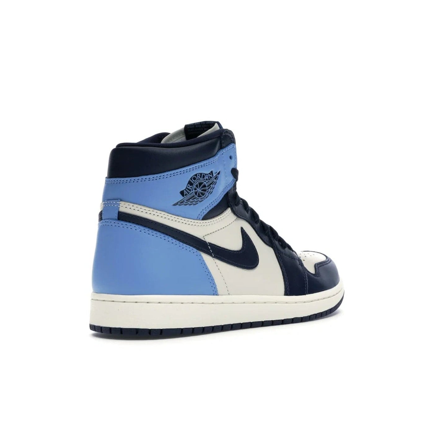 Jordan 1 Retro High Obsidian UNC - Image 32 - Only at www.BallersClubKickz.com - Bring a timeless classic to your wardrobe with the Air Jordan 1 Retro High "Obsidian/University Blue”. A full leather upper combines Obsidian and University Blue detailing for a retro Jordan style. Stitched Jumpman logo pays tribute to UNC. Experience classic style with a timeless sneaker.