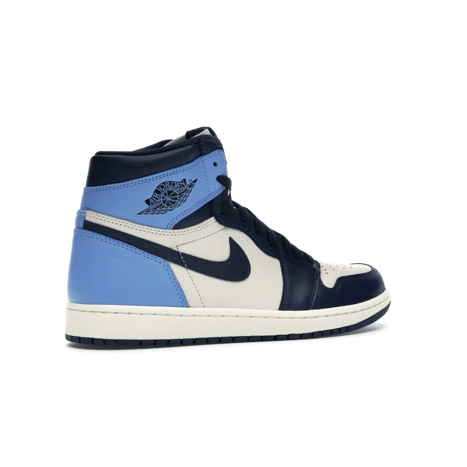 Jordan 1 Retro High Obsidian UNC - Image 34 - Only at www.BallersClubKickz.com - Bring a timeless classic to your wardrobe with the Air Jordan 1 Retro High "Obsidian/University Blue”. A full leather upper combines Obsidian and University Blue detailing for a retro Jordan style. Stitched Jumpman logo pays tribute to UNC. Experience classic style with a timeless sneaker.