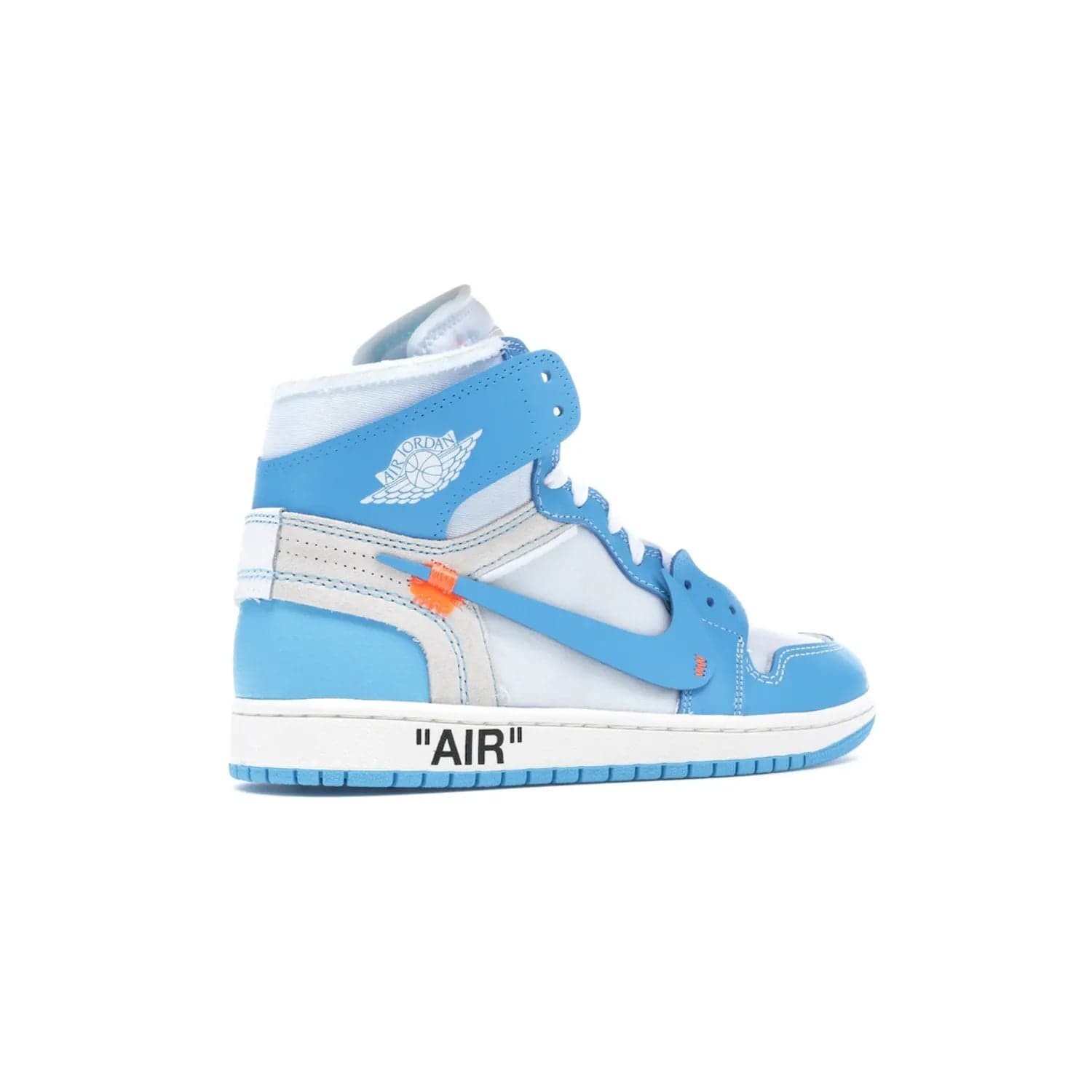 Jordan 1 Retro High Off-White University Blue - Image 34 - Only at www.BallersClubKickz.com - Classic Jordan 1 Retro High "Off-White UNC" sneakers meld style and comfort. Boasting deconstructed white and blue leather, Off-White detailing, and a white, dark powder blue and cone colorway, these sneakers are perfect for dressing up or down. Get the iconic Off-White Jordan 1's and upgrade your look.
