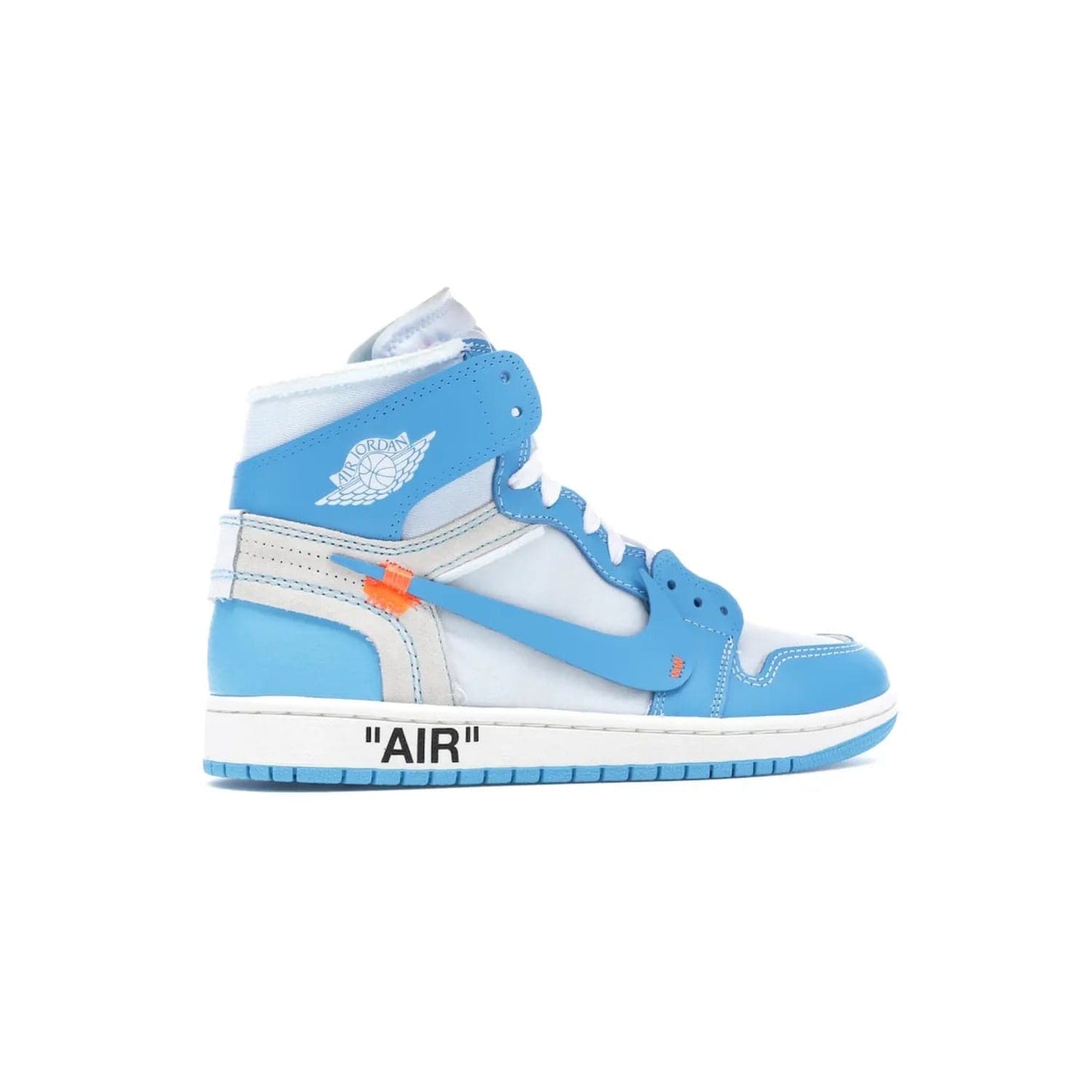 Jordan 1 Retro High Off-White University Blue - Image 35 - Only at www.BallersClubKickz.com - Classic Jordan 1 Retro High "Off-White UNC" sneakers meld style and comfort. Boasting deconstructed white and blue leather, Off-White detailing, and a white, dark powder blue and cone colorway, these sneakers are perfect for dressing up or down. Get the iconic Off-White Jordan 1's and upgrade your look.