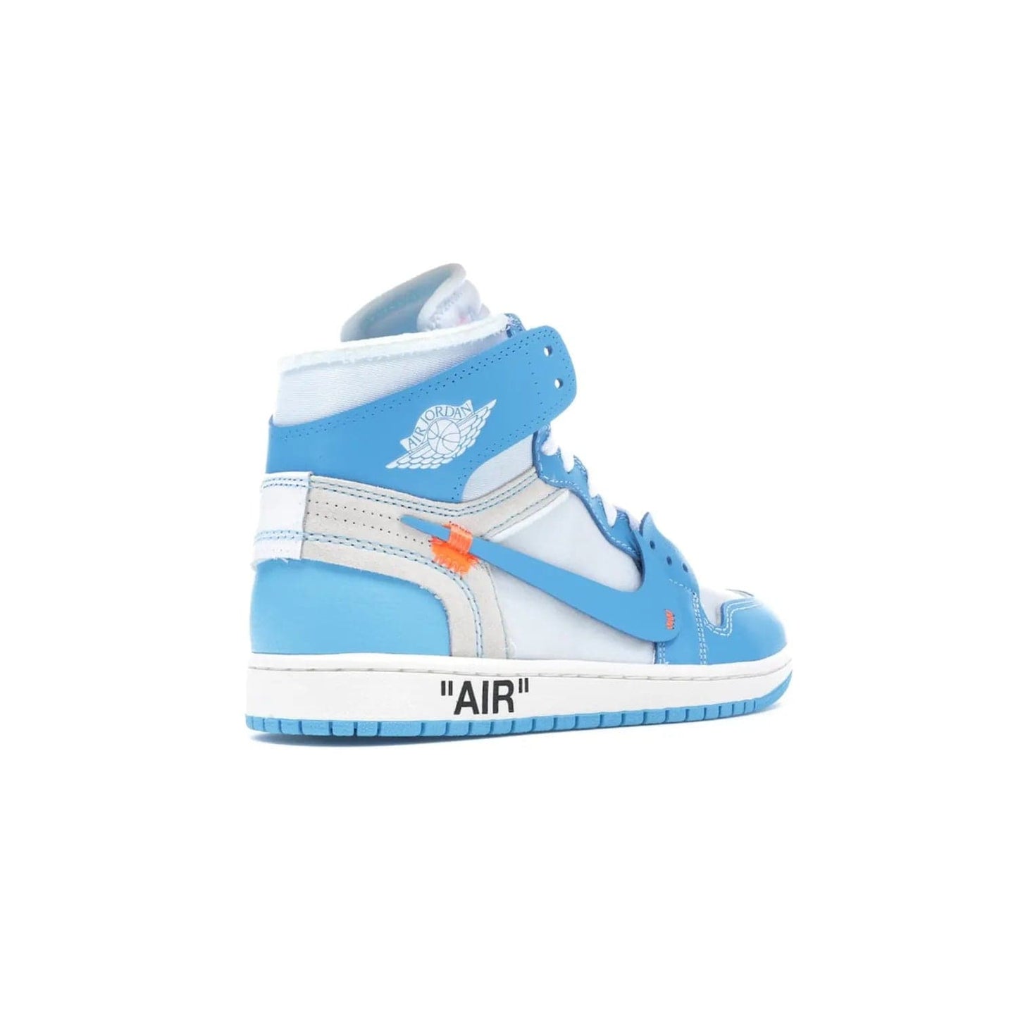 Jordan 1 Retro High Off-White University Blue - Image 33 - Only at www.BallersClubKickz.com - Classic Jordan 1 Retro High "Off-White UNC" sneakers meld style and comfort. Boasting deconstructed white and blue leather, Off-White detailing, and a white, dark powder blue and cone colorway, these sneakers are perfect for dressing up or down. Get the iconic Off-White Jordan 1's and upgrade your look.