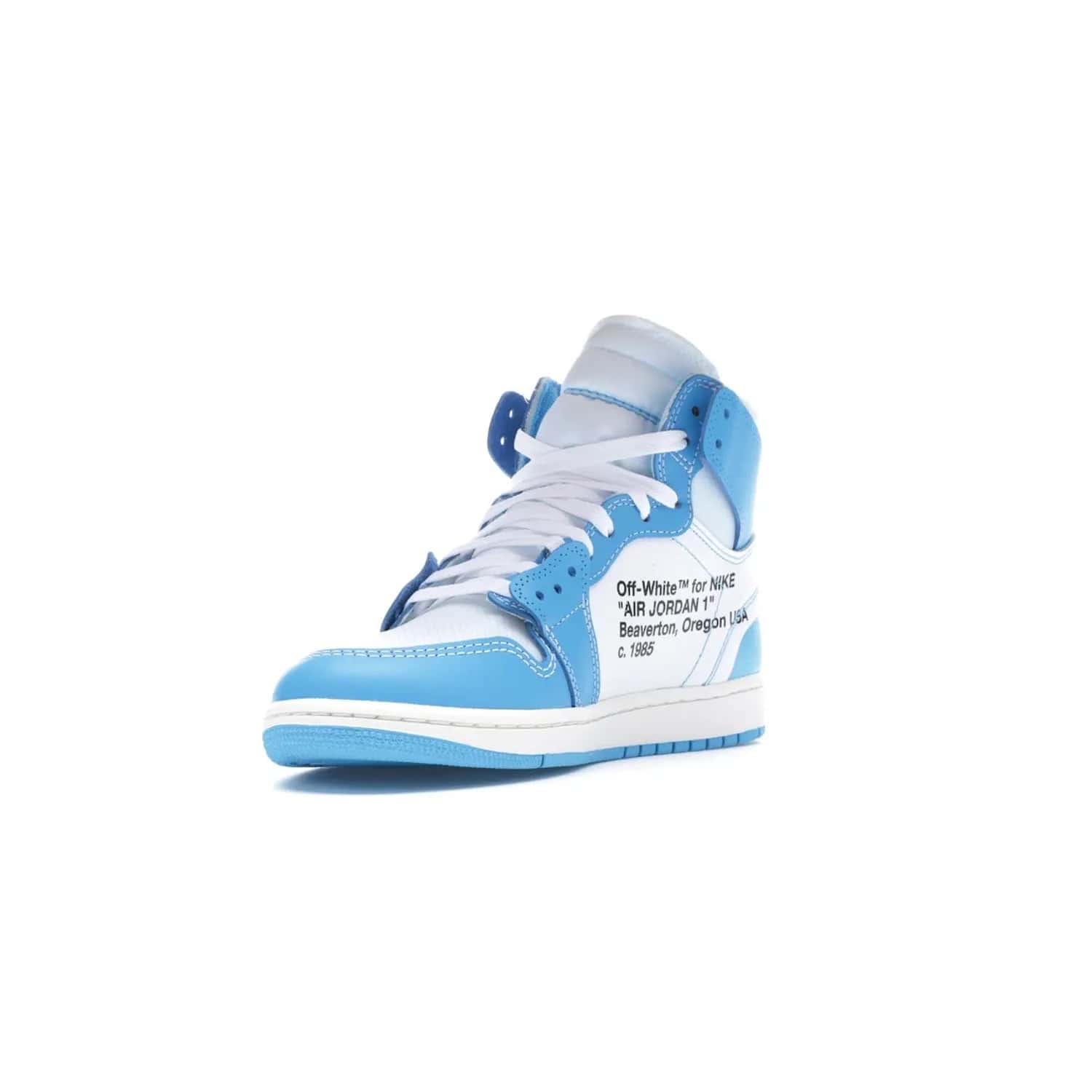 Jordan 1 Retro High Off-White University Blue - Image 14 - Only at www.BallersClubKickz.com - Classic Jordan 1 Retro High "Off-White UNC" sneakers meld style and comfort. Boasting deconstructed white and blue leather, Off-White detailing, and a white, dark powder blue and cone colorway, these sneakers are perfect for dressing up or down. Get the iconic Off-White Jordan 1's and upgrade your look.