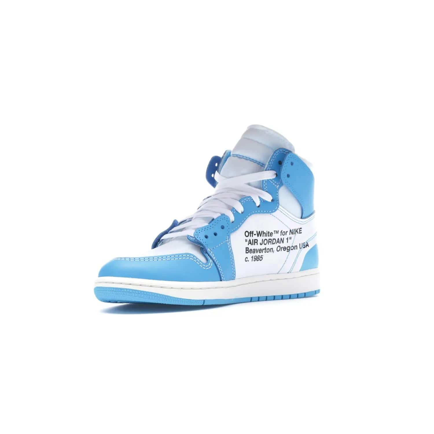 Jordan 1 Retro High Off-White University Blue - Image 15 - Only at www.BallersClubKickz.com - Classic Jordan 1 Retro High "Off-White UNC" sneakers meld style and comfort. Boasting deconstructed white and blue leather, Off-White detailing, and a white, dark powder blue and cone colorway, these sneakers are perfect for dressing up or down. Get the iconic Off-White Jordan 1's and upgrade your look.