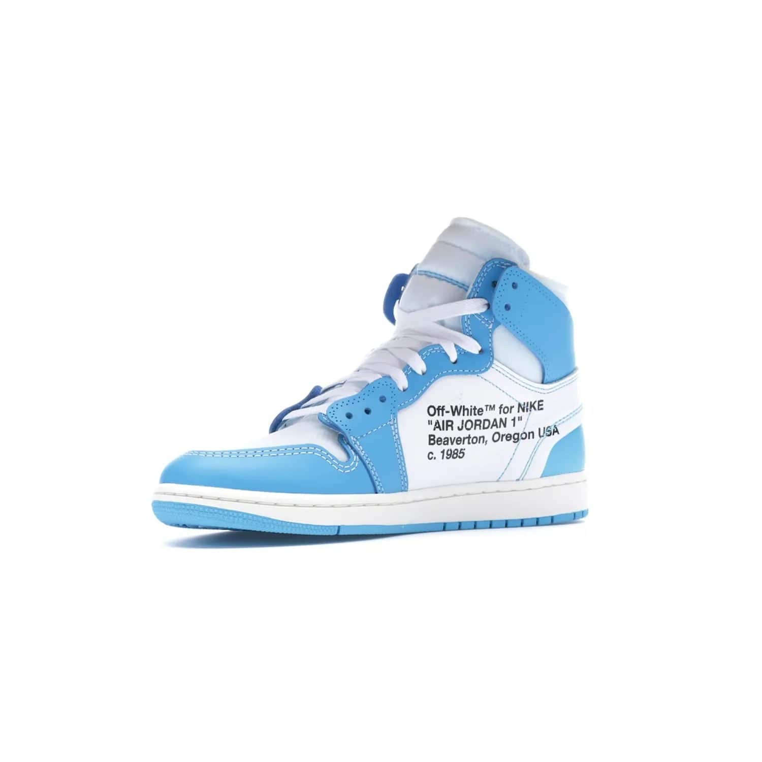 Jordan 1 Retro High Off-White University Blue - Image 16 - Only at www.BallersClubKickz.com - Classic Jordan 1 Retro High "Off-White UNC" sneakers meld style and comfort. Boasting deconstructed white and blue leather, Off-White detailing, and a white, dark powder blue and cone colorway, these sneakers are perfect for dressing up or down. Get the iconic Off-White Jordan 1's and upgrade your look.