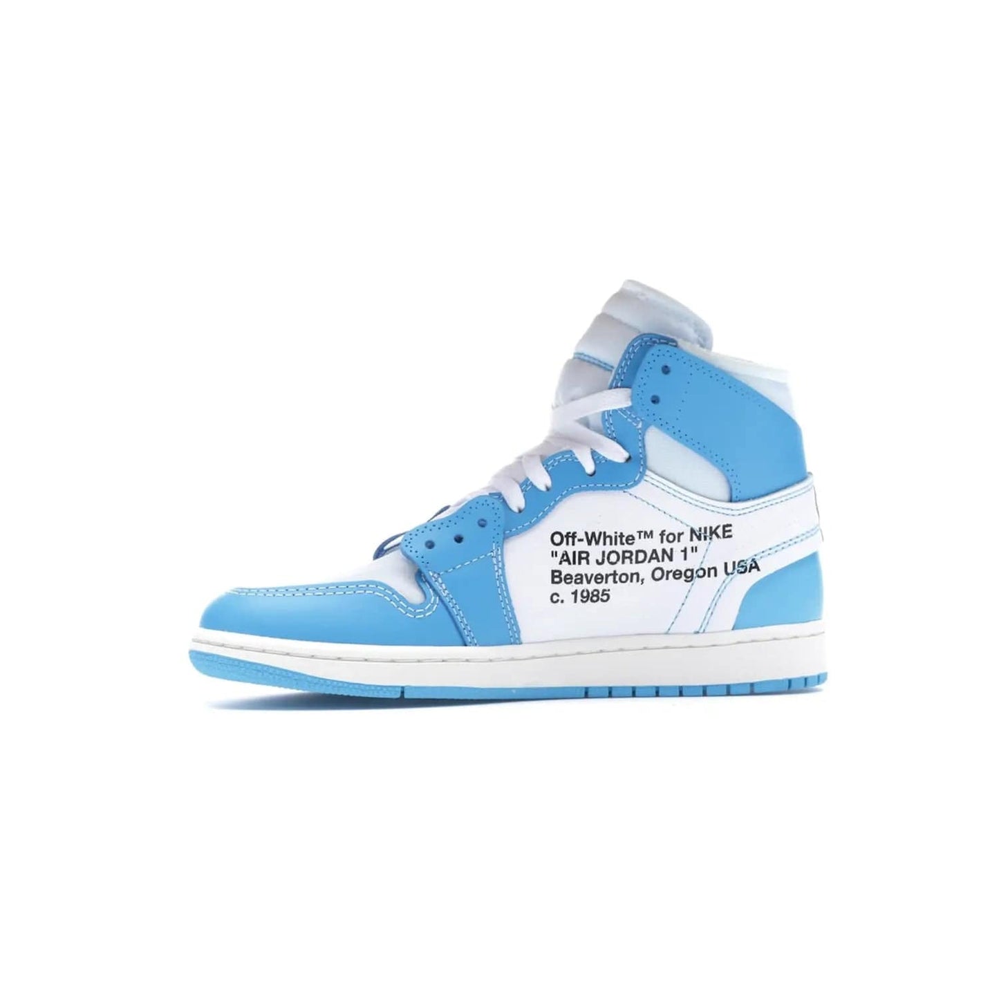 Jordan 1 Retro High Off-White University Blue - Image 18 - Only at www.BallersClubKickz.com - Classic Jordan 1 Retro High "Off-White UNC" sneakers meld style and comfort. Boasting deconstructed white and blue leather, Off-White detailing, and a white, dark powder blue and cone colorway, these sneakers are perfect for dressing up or down. Get the iconic Off-White Jordan 1's and upgrade your look.