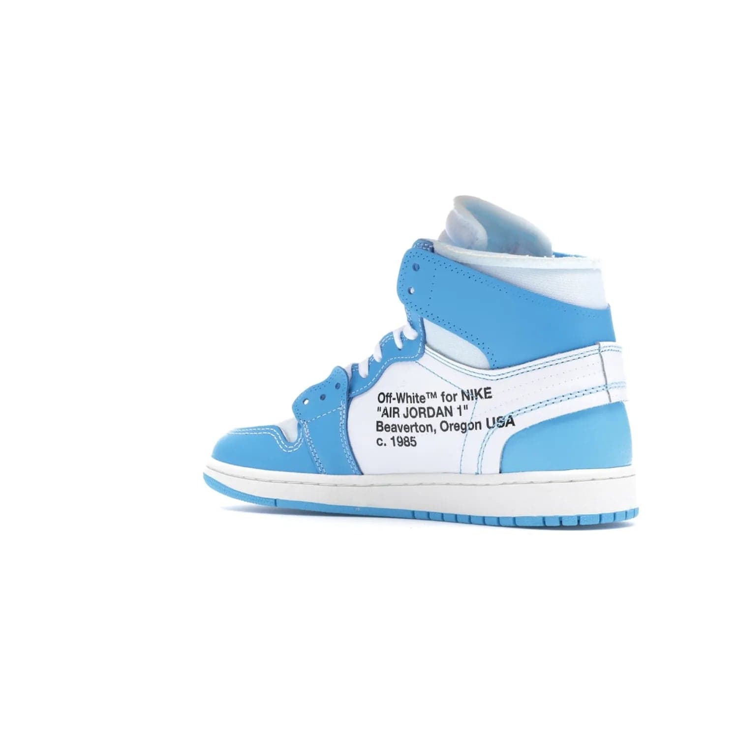 Jordan 1 Retro High Off-White University Blue - Image 23 - Only at www.BallersClubKickz.com - Classic Jordan 1 Retro High "Off-White UNC" sneakers meld style and comfort. Boasting deconstructed white and blue leather, Off-White detailing, and a white, dark powder blue and cone colorway, these sneakers are perfect for dressing up or down. Get the iconic Off-White Jordan 1's and upgrade your look.