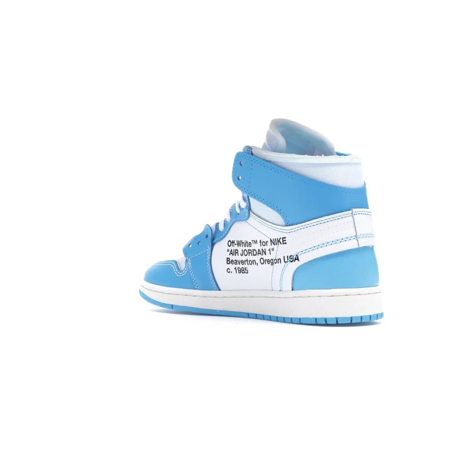 Jordan 1 Retro High Off-White University Blue - Image 24 - Only at www.BallersClubKickz.com - Classic Jordan 1 Retro High "Off-White UNC" sneakers meld style and comfort. Boasting deconstructed white and blue leather, Off-White detailing, and a white, dark powder blue and cone colorway, these sneakers are perfect for dressing up or down. Get the iconic Off-White Jordan 1's and upgrade your look.