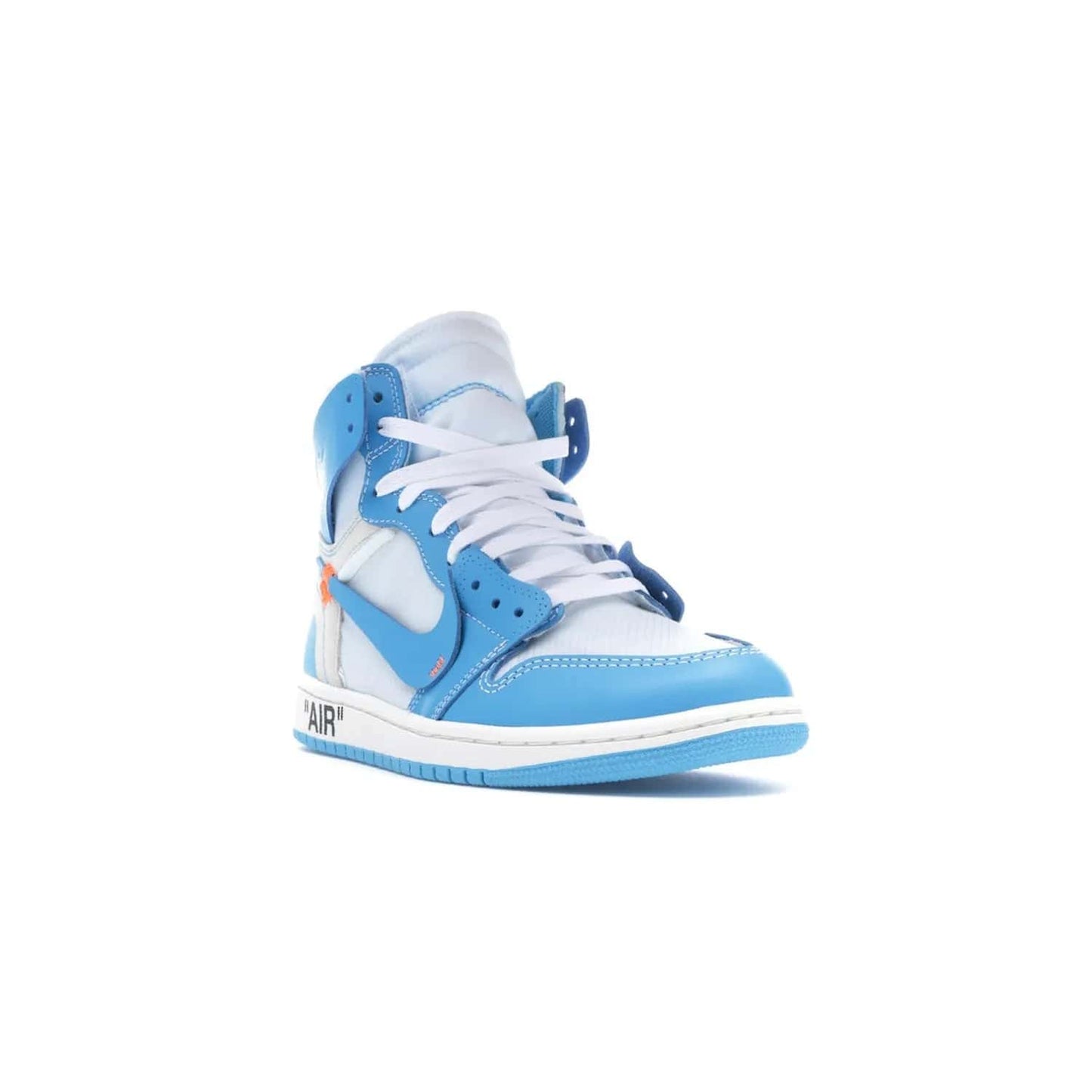 Jordan 1 Retro High Off-White University Blue - Image 7 - Only at www.BallersClubKickz.com - Classic Jordan 1 Retro High "Off-White UNC" sneakers meld style and comfort. Boasting deconstructed white and blue leather, Off-White detailing, and a white, dark powder blue and cone colorway, these sneakers are perfect for dressing up or down. Get the iconic Off-White Jordan 1's and upgrade your look.