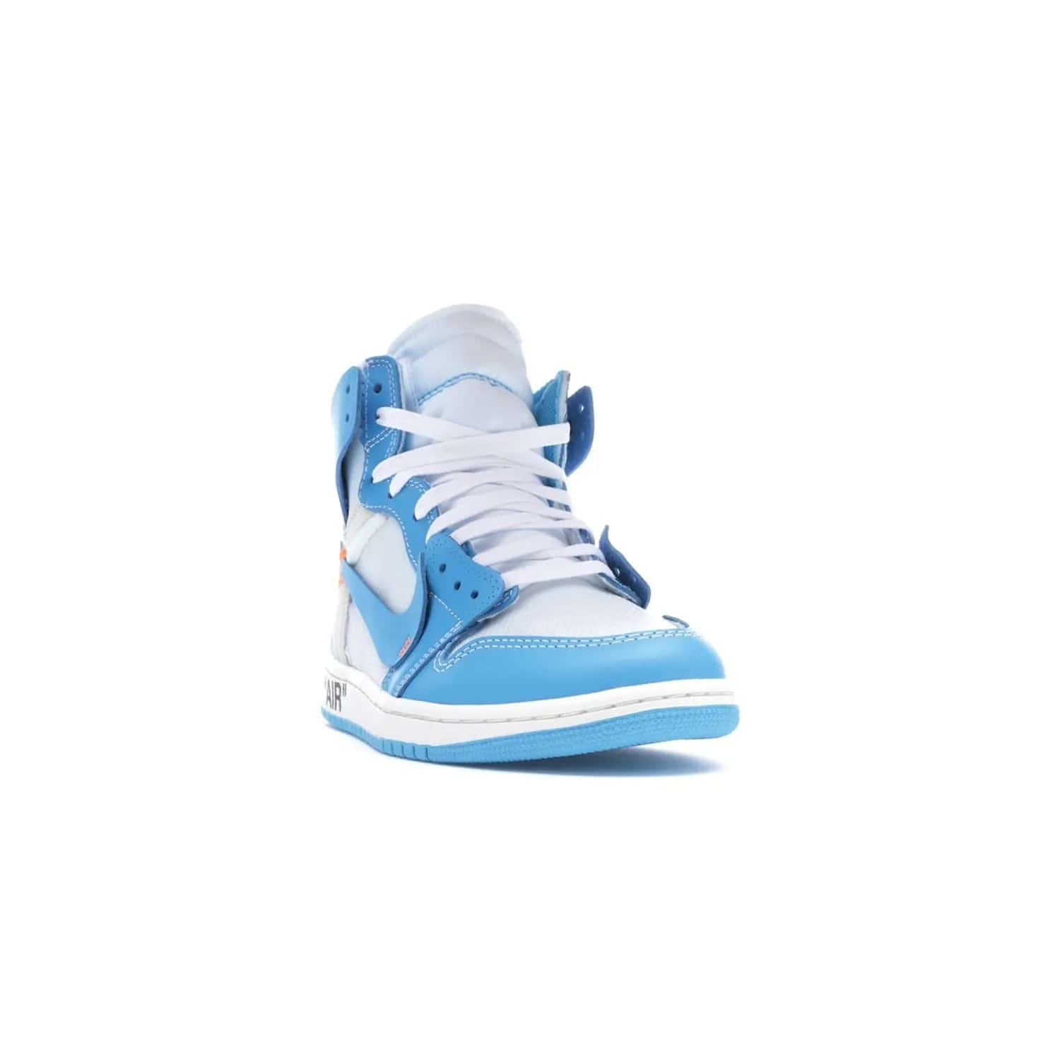 Jordan 1 Retro High Off-White University Blue - Image 8 - Only at www.BallersClubKickz.com - Classic Jordan 1 Retro High "Off-White UNC" sneakers meld style and comfort. Boasting deconstructed white and blue leather, Off-White detailing, and a white, dark powder blue and cone colorway, these sneakers are perfect for dressing up or down. Get the iconic Off-White Jordan 1's and upgrade your look.