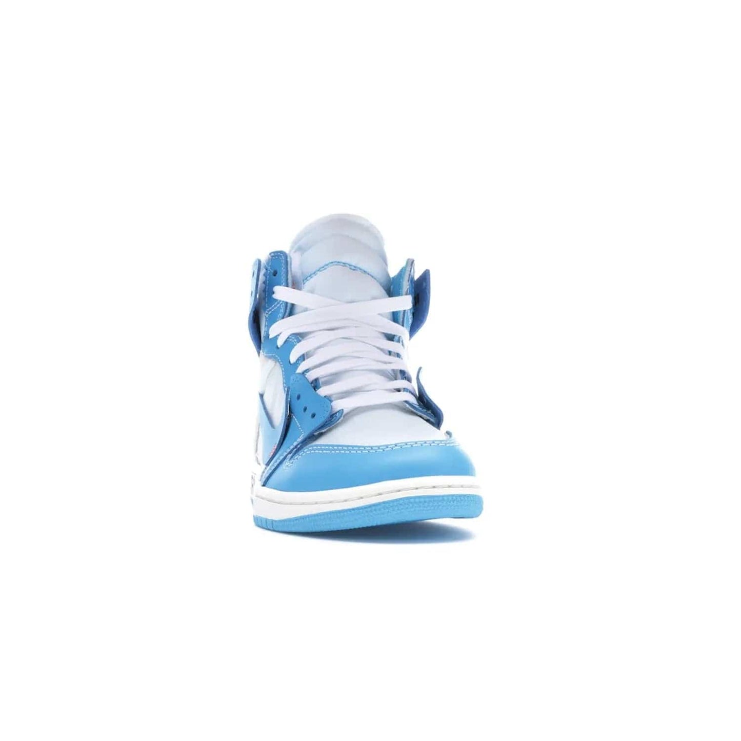 Jordan 1 Retro High Off-White University Blue - Image 9 - Only at www.BallersClubKickz.com - Classic Jordan 1 Retro High "Off-White UNC" sneakers meld style and comfort. Boasting deconstructed white and blue leather, Off-White detailing, and a white, dark powder blue and cone colorway, these sneakers are perfect for dressing up or down. Get the iconic Off-White Jordan 1's and upgrade your look.